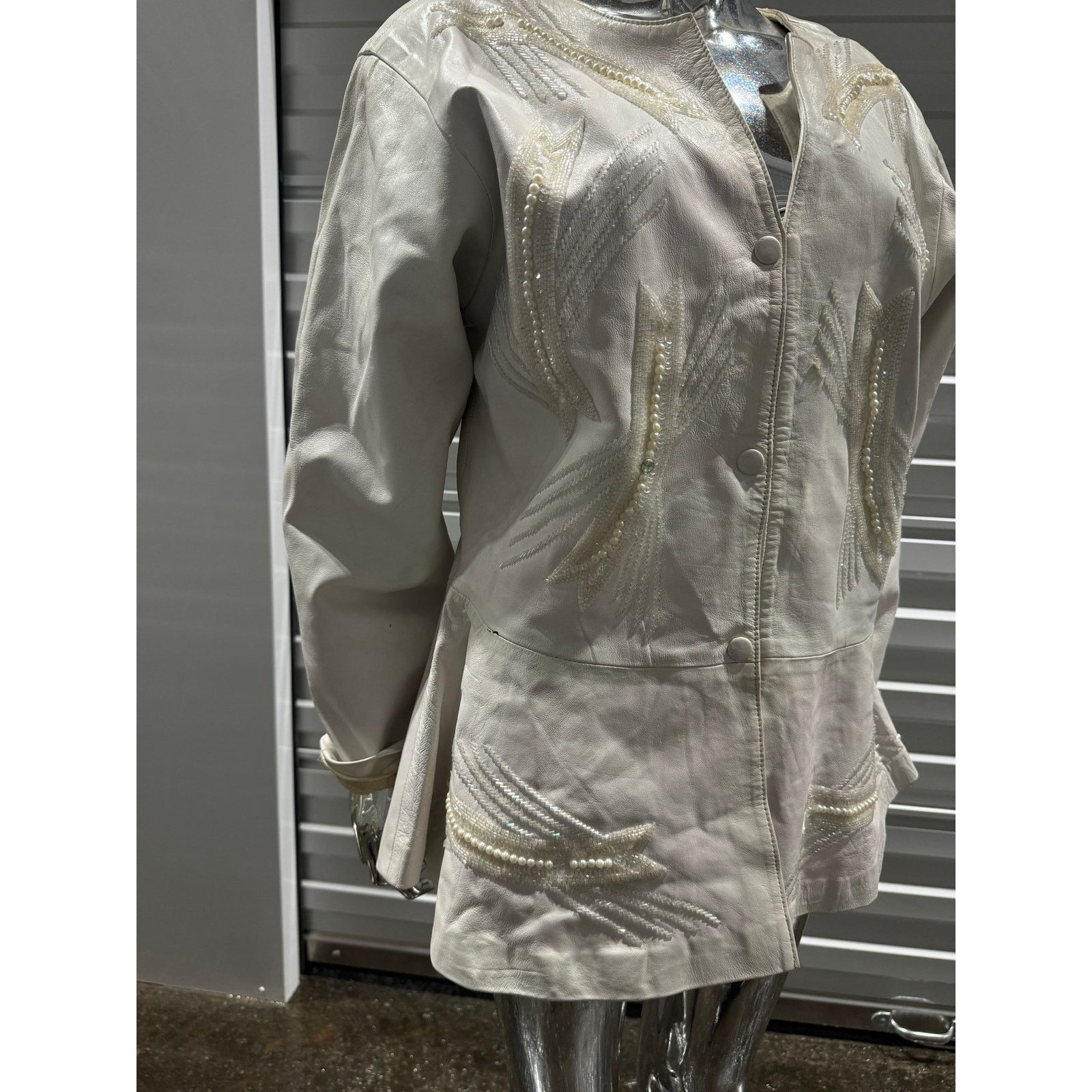 Vintage White leather blazer Size XL / US 12-14 / IT 48-50 - 5 Thumbnail