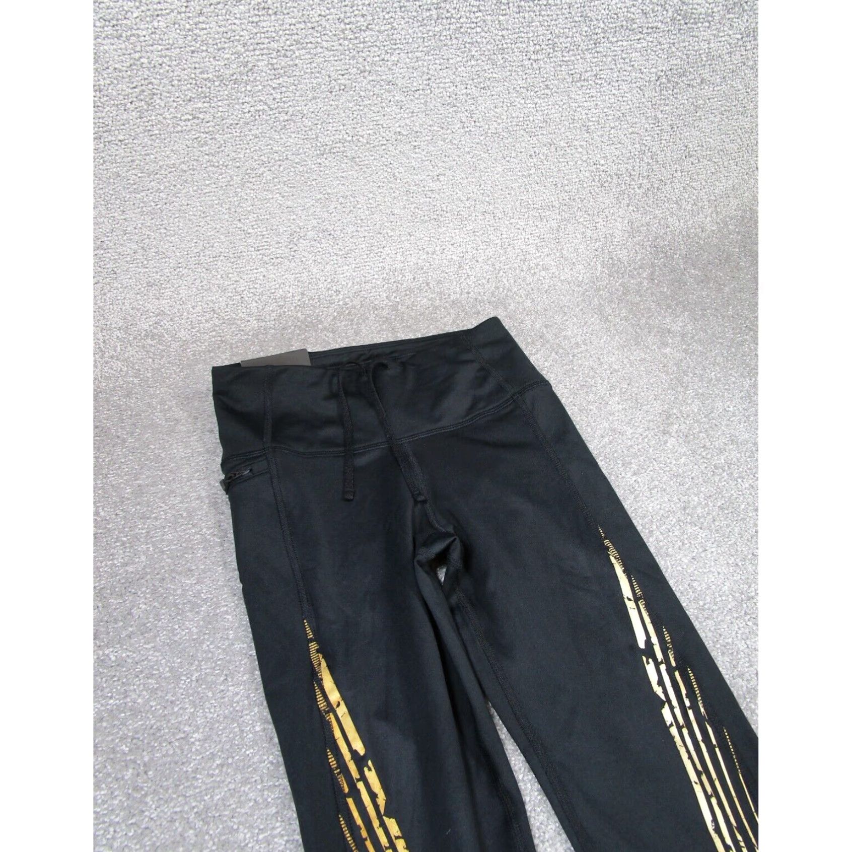 Under Armour Under Armour Compression Leggings Womens XS Black Gold Full Length Size 26" / US 2 / IT 38 - 2 Thumbnail