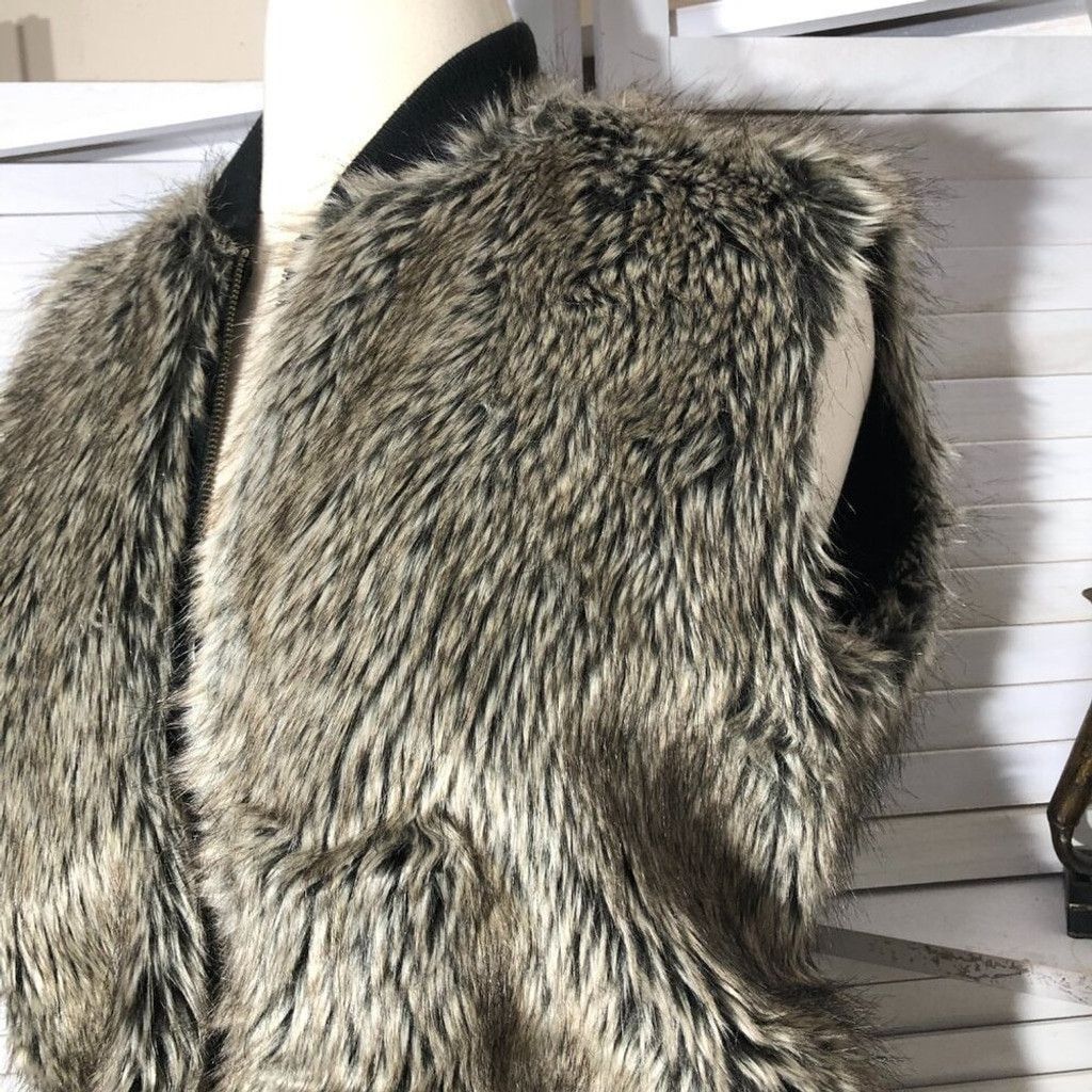 Asos Asos Faux Fur zippered vest warm brown gray fully lined L Size L / US 10 / IT 46 - 11 Thumbnail