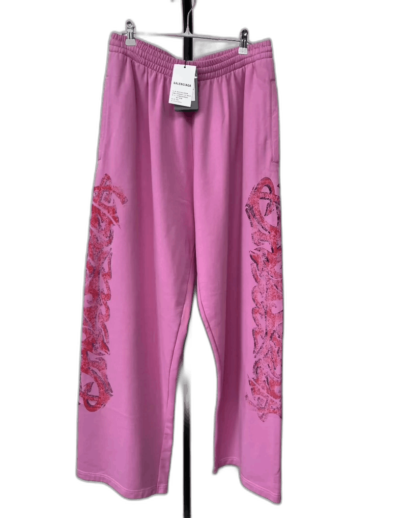 Balenciaga pink logo print casual pants