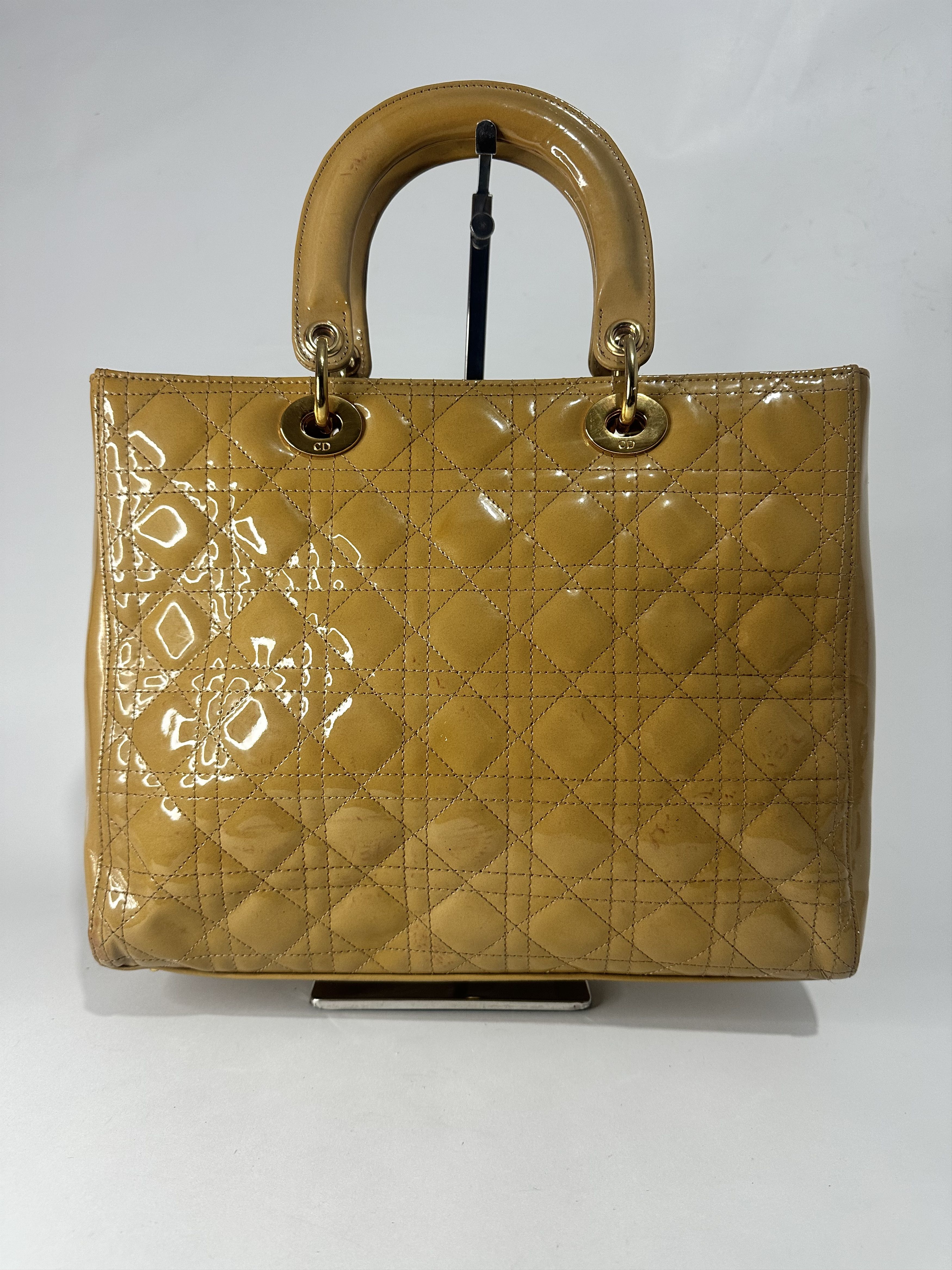 Dior Dior Mustard Yellow Cannage Patent Leather Lady Dior Tote Size ONE SIZE - 2 Thumbnail