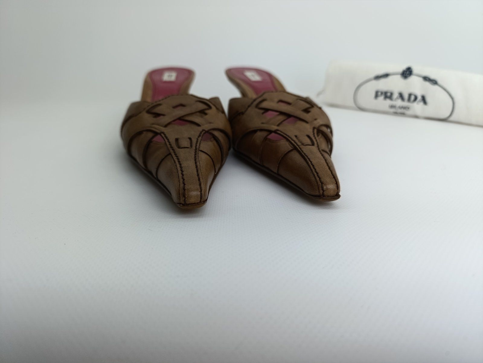 Prada 00s PRADA WHIMSICAL BRAIDED LEATHER POINTY MULES HEELS Size US 11 / IT 41 - 7 Thumbnail