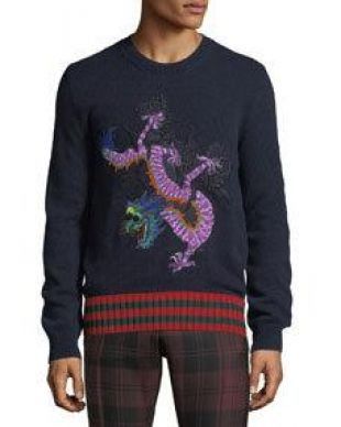 Gucci Gucci Navy Blue Dragon Appliqué Wool Sweater Size M Size US M / EU 48-50 / 2 - 1 Thumbnail