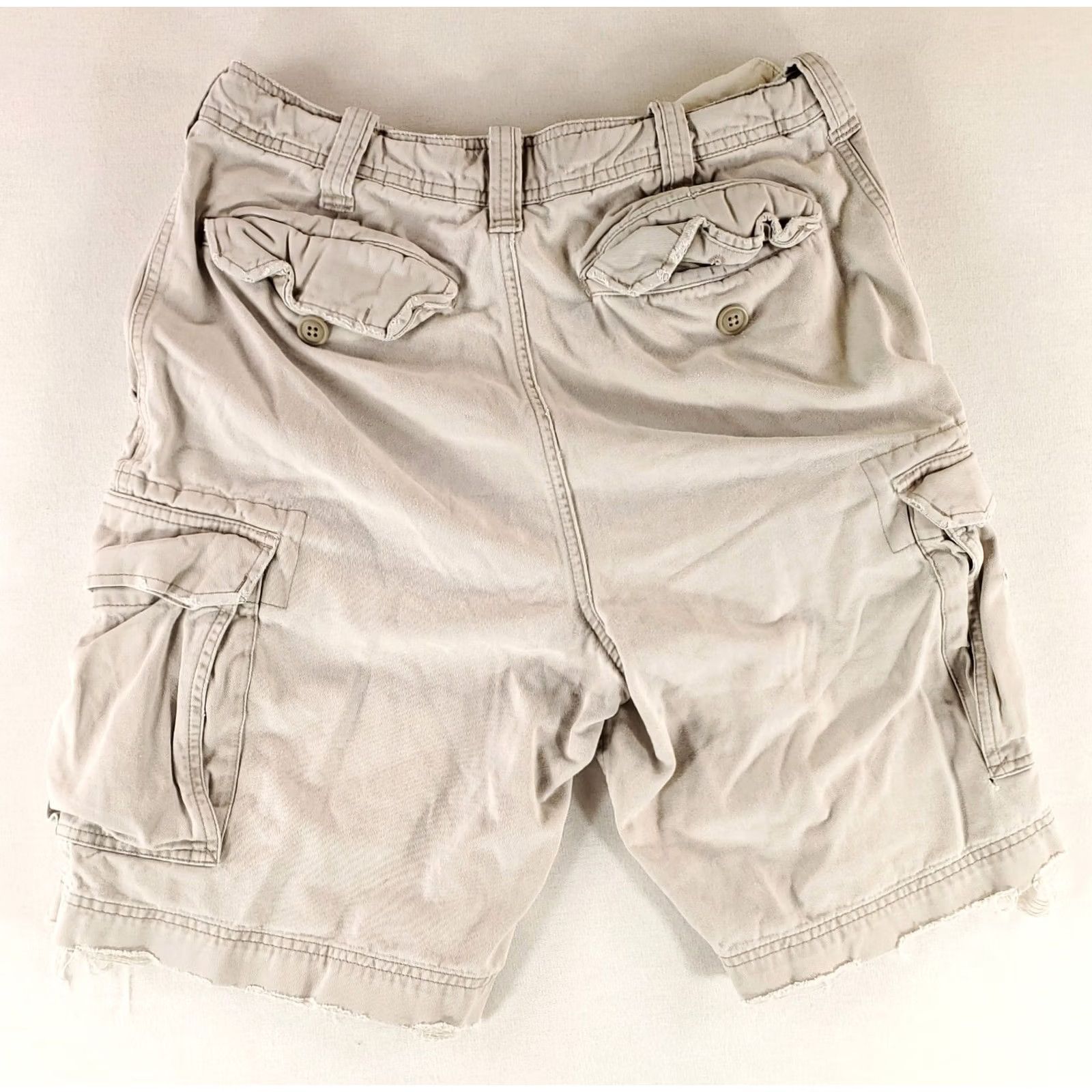 Abercrombie & Fitch Abercrombie & Fitch Cargo Shorts Tan Distressed Holes Zip Drawstring Mens 32 Beige Size US 32 / EU 48 - 8 Thumbnail