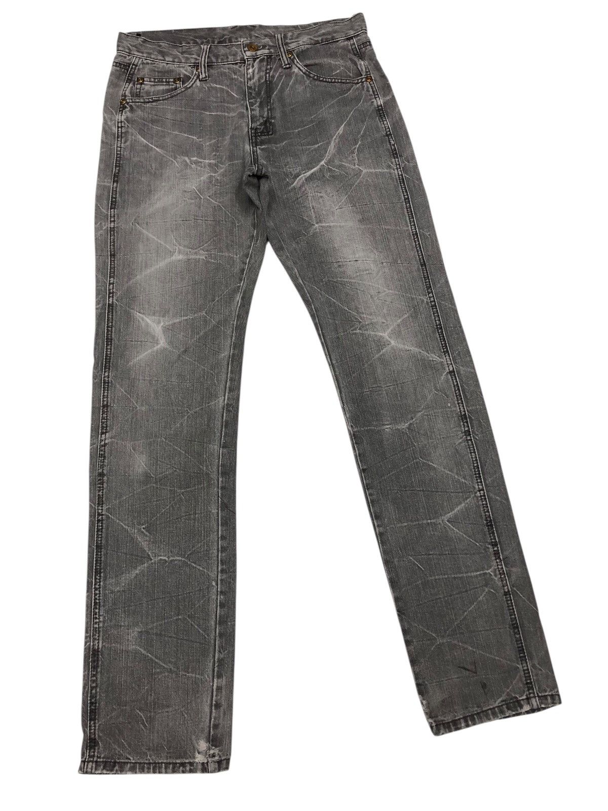 Tornado Mart 🔥JAPANESE BRAND WHISKER CRACK WASH FADED GREY DISTRESS JEANS Size US 30 / EU 46 - 2 Thumbnail