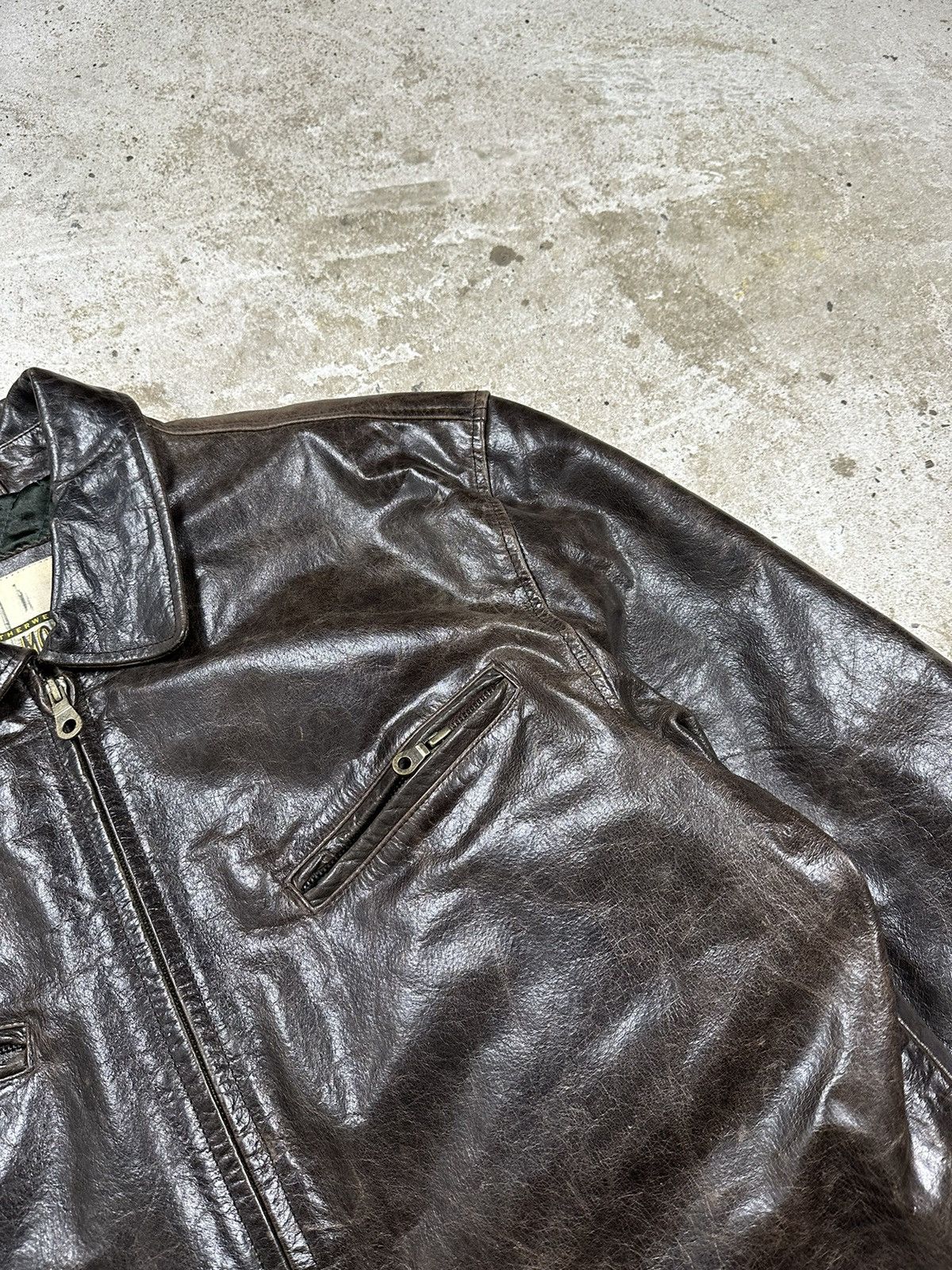 Genuine Leather × Vintage ‼️ Vintage 90s Brown Washed Leather Jacket Size US L / EU 52-54 / 3 - 7 Thumbnail