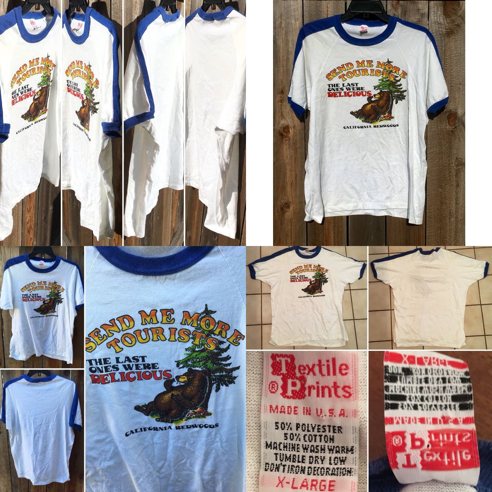 Vintage VINTAGE Textile Prints California Redwoods T Shirt Ringer 80s XL White Mens Graphic Tee Send Me More Tourists Size US XL / EU 56 / 4 - 8 Thumbnail