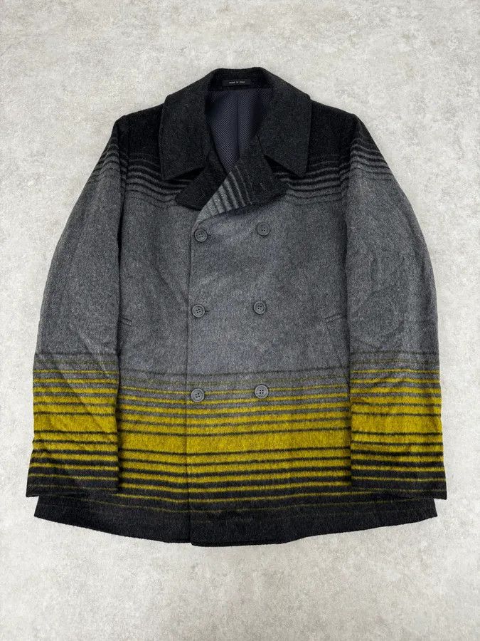 Armani FW2013 Emporio Armani Grey Gradient Striped Yellow Duffle Coat Size US L / EU 52-54 / 3 - 1 Thumbnail