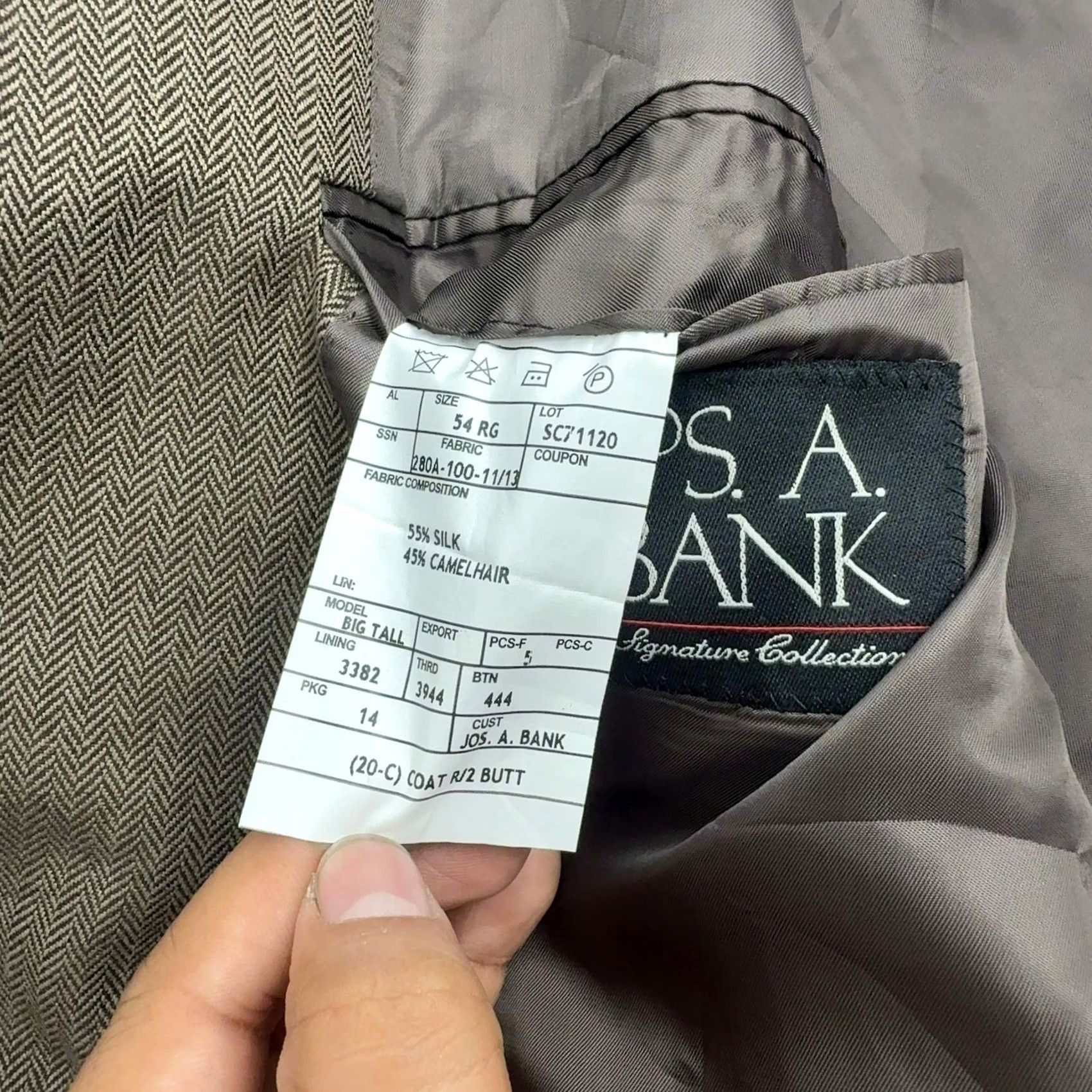 Jos. A. Bank Jos A Bank Blazer Mens 54 Brown Silk Camelhair Herringbone Two Button Classic Size 54R - 3 Thumbnail