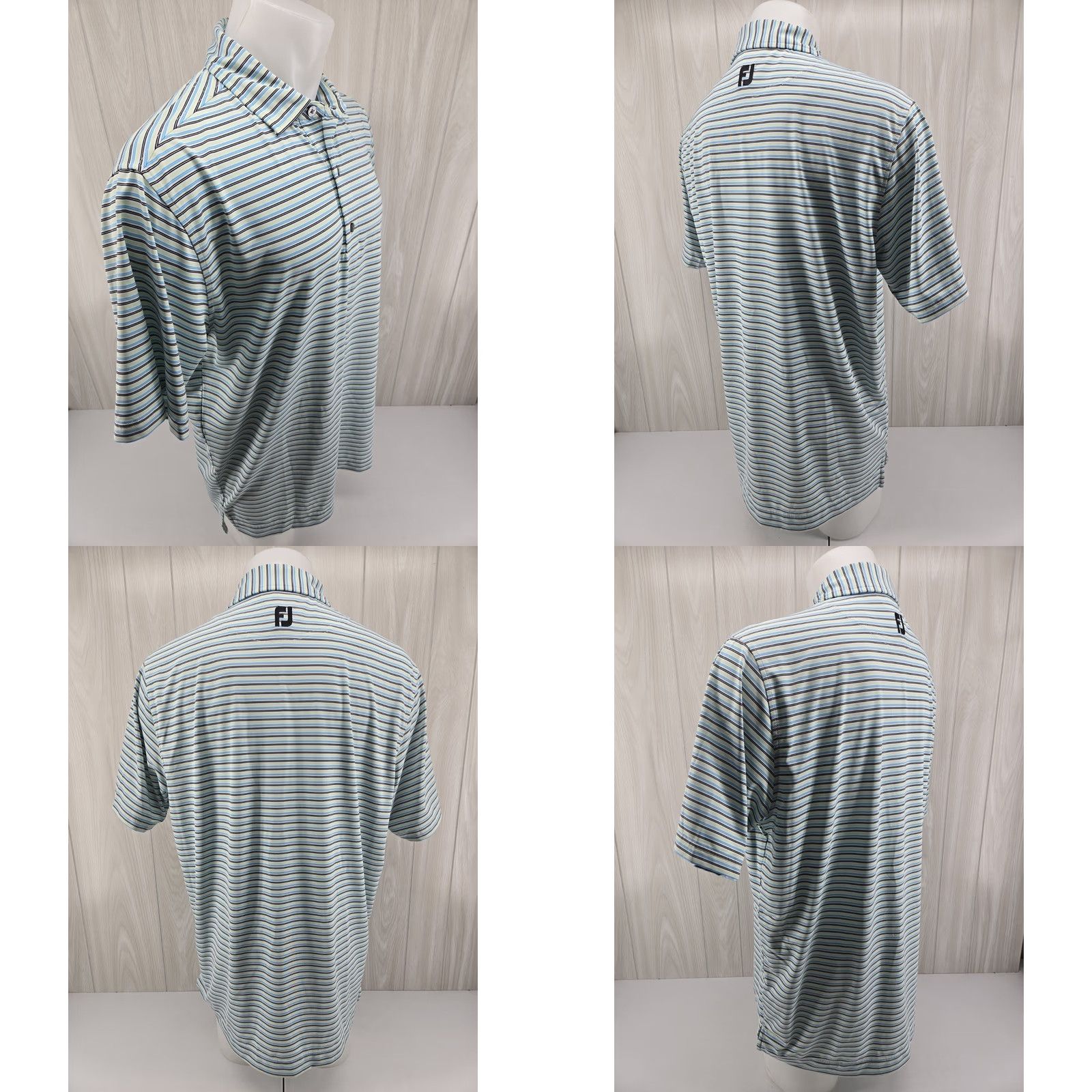 Footjoy FootJoy Mens Large Blue Green Striped Short Sleeve Golf Shirt 1966 BTCC Logo Size US L / EU 52-54 / 3 - 8 Thumbnail