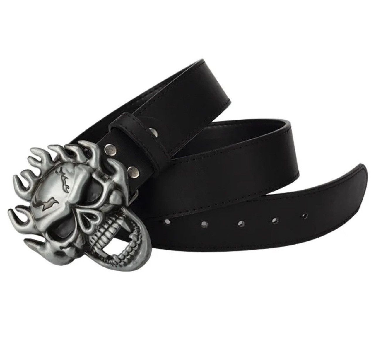 Japanese Brand × Leather Fire Hair Skull Belt Buckle 40 mm Belt in 100/110/120/130 Size ONE SIZE - 1 Thumbnail