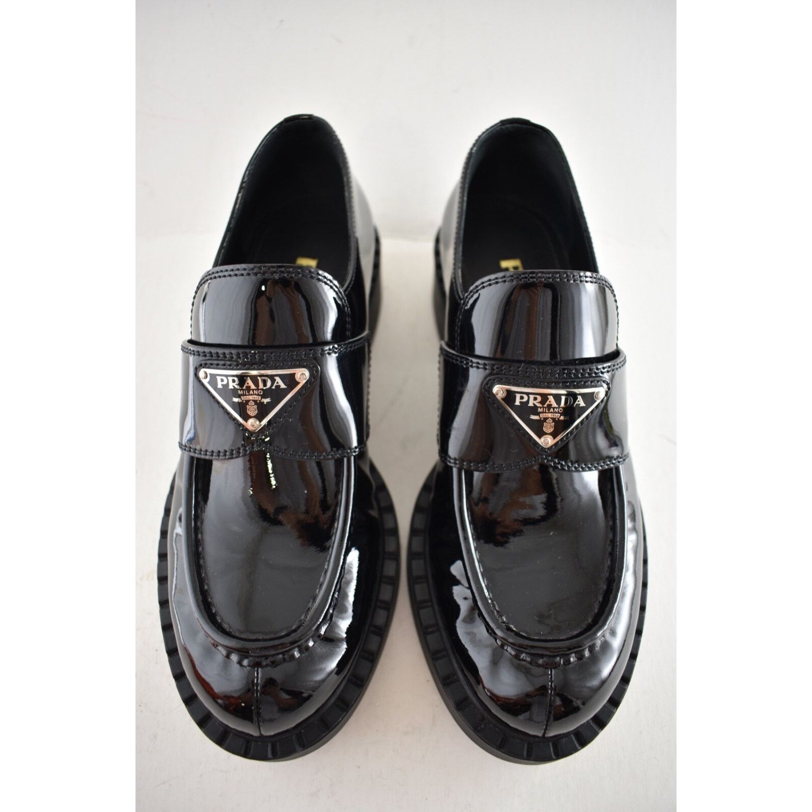 Prada Prada Chocolate Black Patent Leather Silver Logo Platform Size US 6 / IT 36 - 8 Thumbnail
