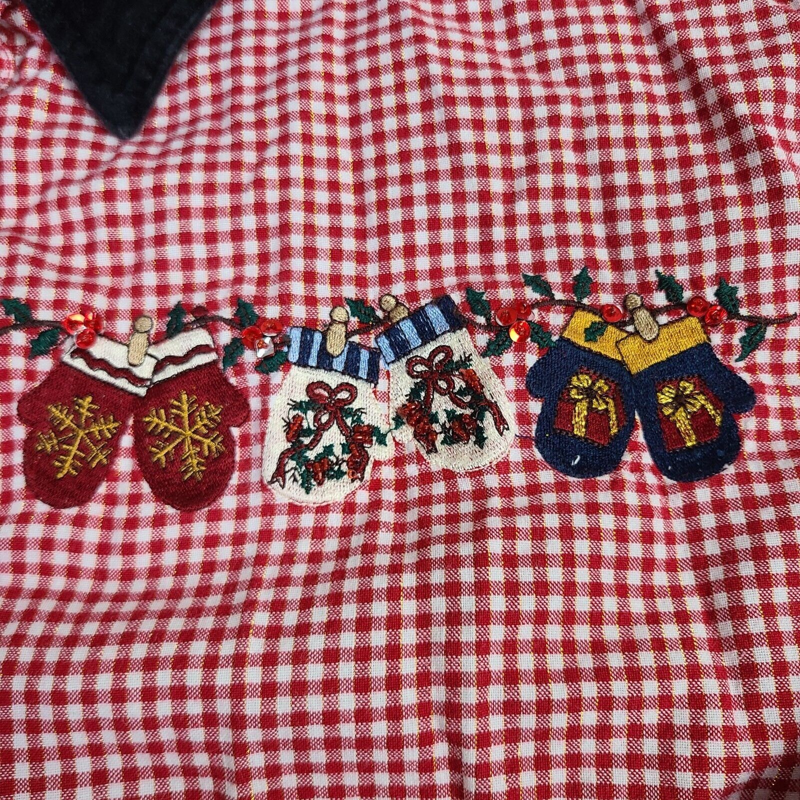 Vintage Bobbie Brooks Woman Red White Checked Christmas Mittens Butt Size XXL / US 16-18 / IT 52-54 - 2 Thumbnail