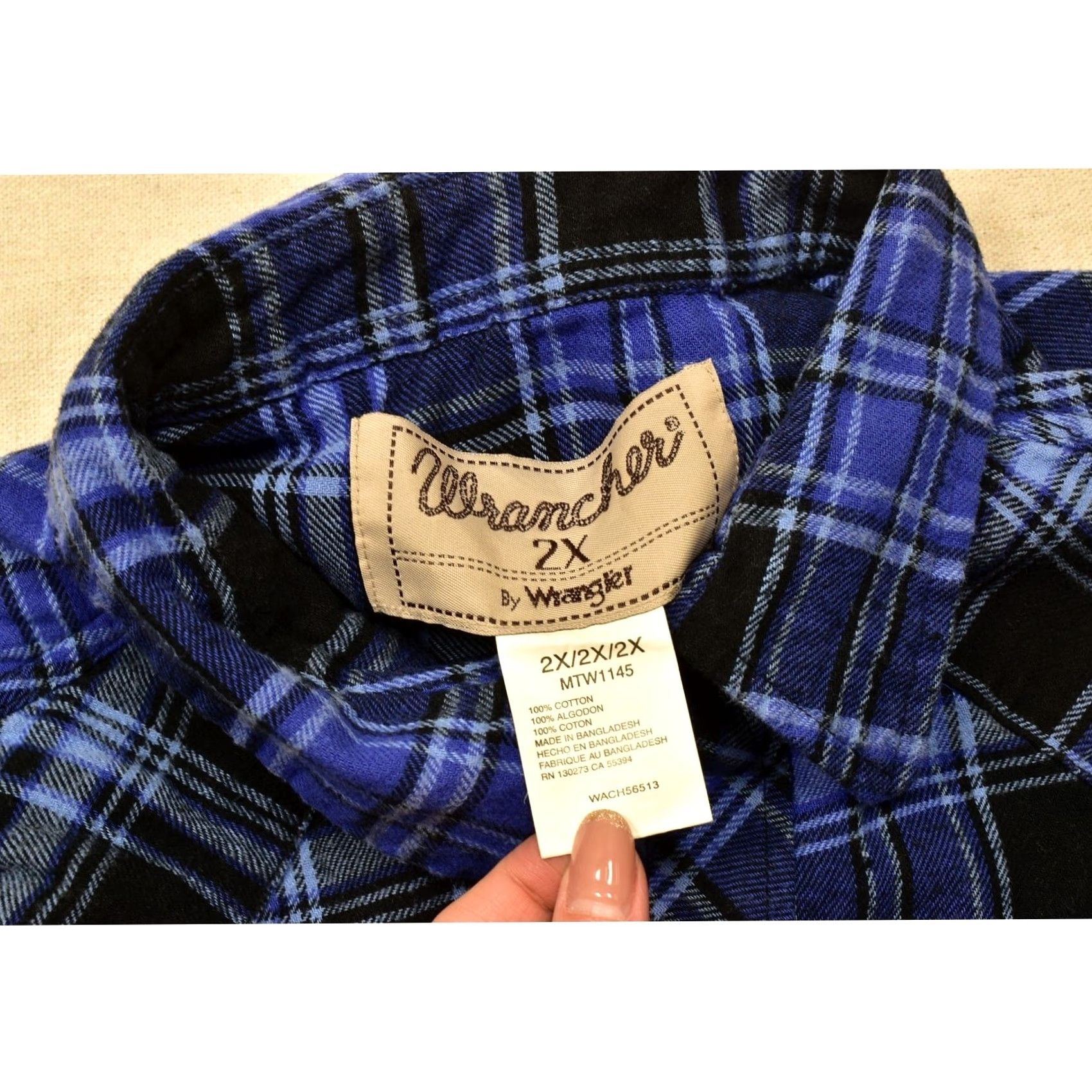 Wrangler WRANGLER Wrancher Men 2X Blue Black Plaid Flannel Western Pearl Snap Long Sleeve Shirt Size US XXL / EU 58 / 5 - 8 Thumbnail