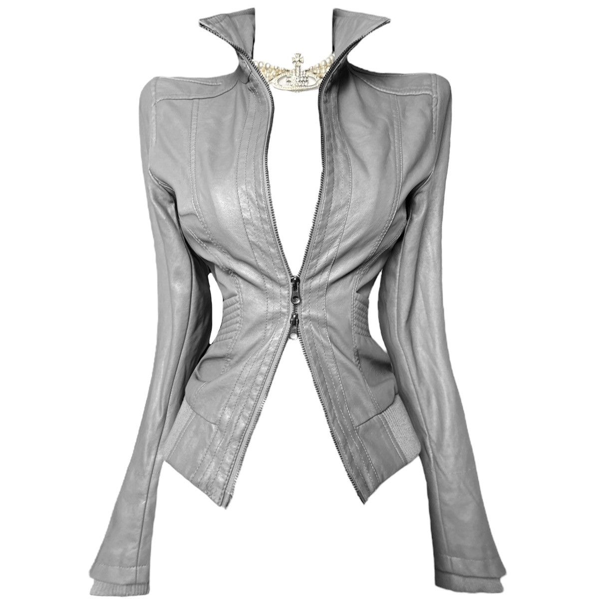 Vintage Avant - Garde distressed leather grafit biker jacket Size S / US 4 / IT 40 - 1 Thumbnail