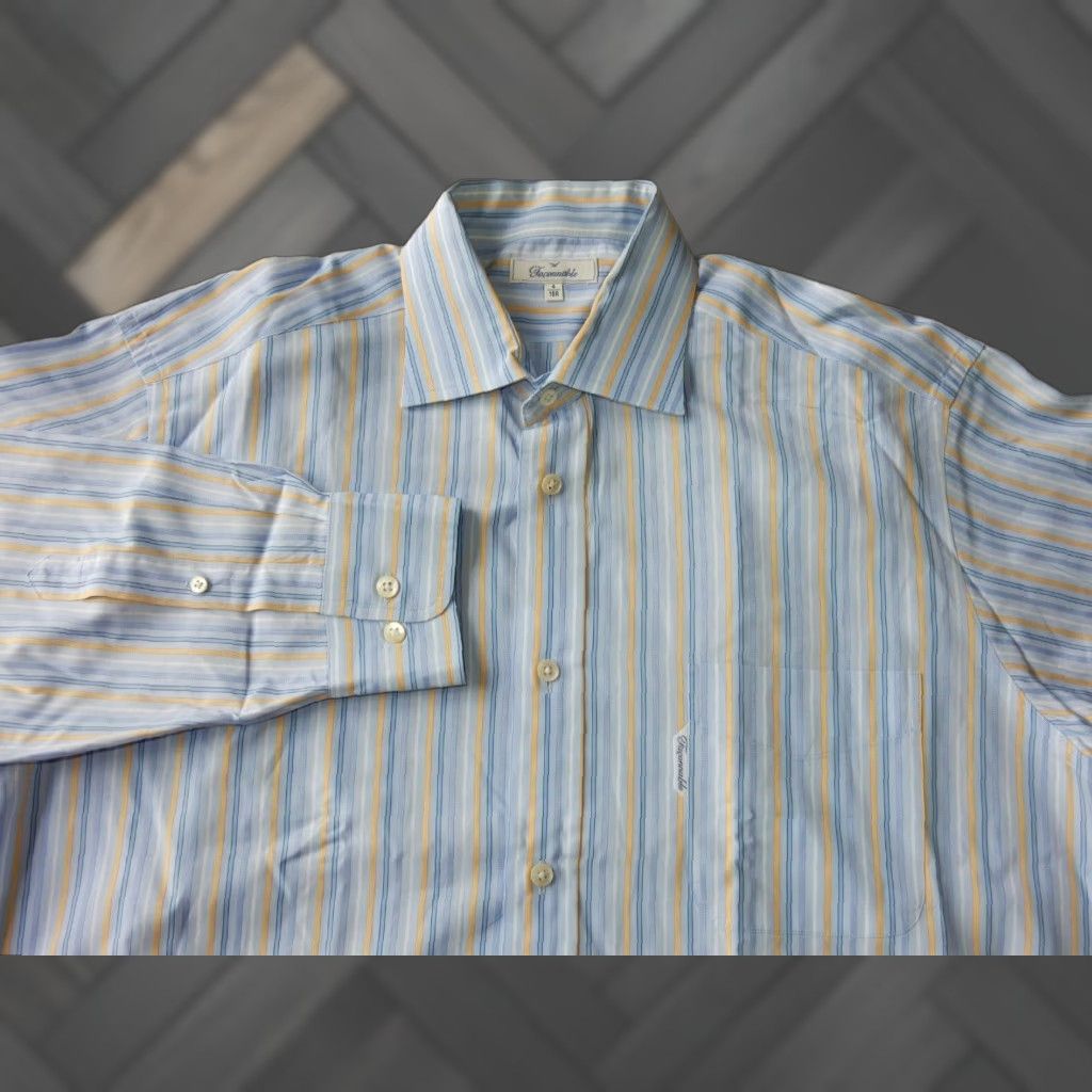 Faconnable Faconnable Long Sleeve Button-Up Shirt Mens Blue Striped Size 16/4 Size US M / EU 48-50 / 2 - 1 Thumbnail