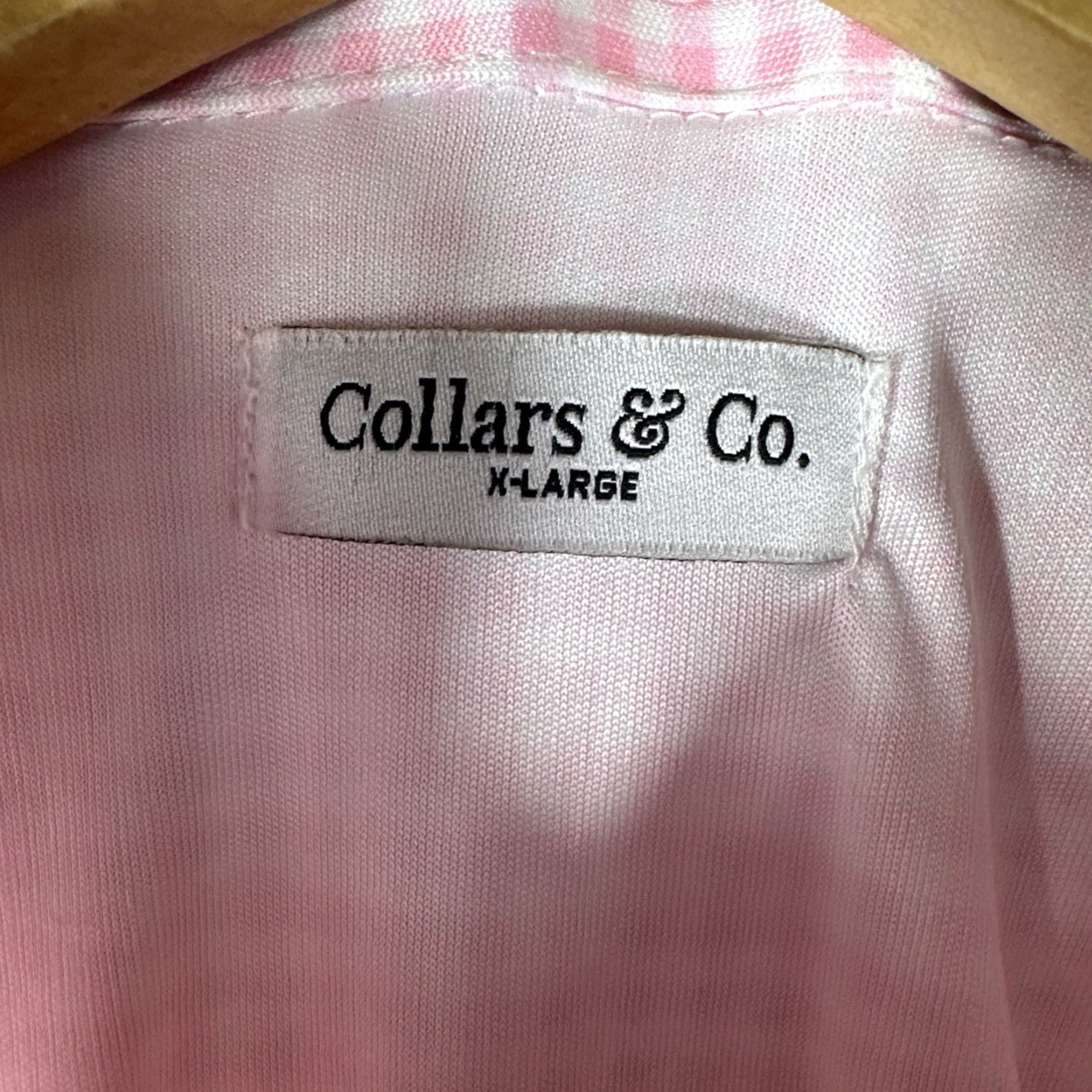 CO Collars & Co Dress Collar Polo Shirt L Pink Gingham Semi Spread Short Sleeve Button Closure Men Golf Polo Carded Regular Fit Size 42R - 4 Thumbnail
