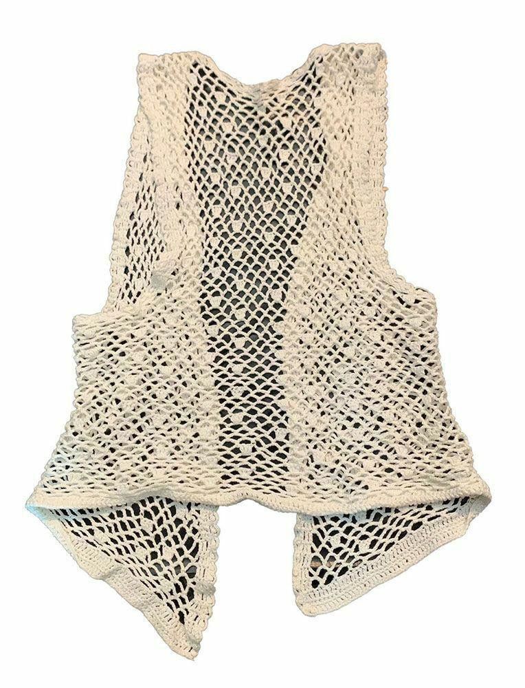 Designer New White Hand Made Crocheted Vest Waistcoat S Size S / US 4 / IT 40 - 2 Thumbnail