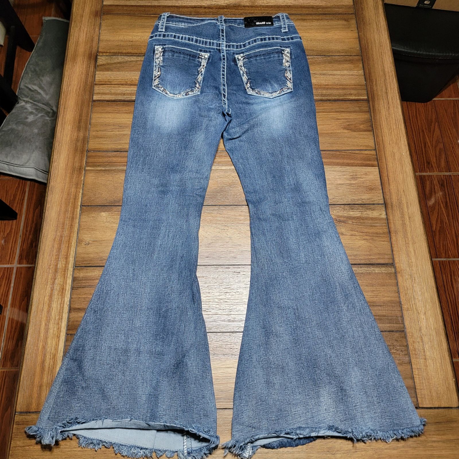 Grace in LA Grace In LA Jeans w/ Raw Hem Bell Bottoms & Bling - Size 28 Size 28" / US 6 / IT 42 - 4 Thumbnail