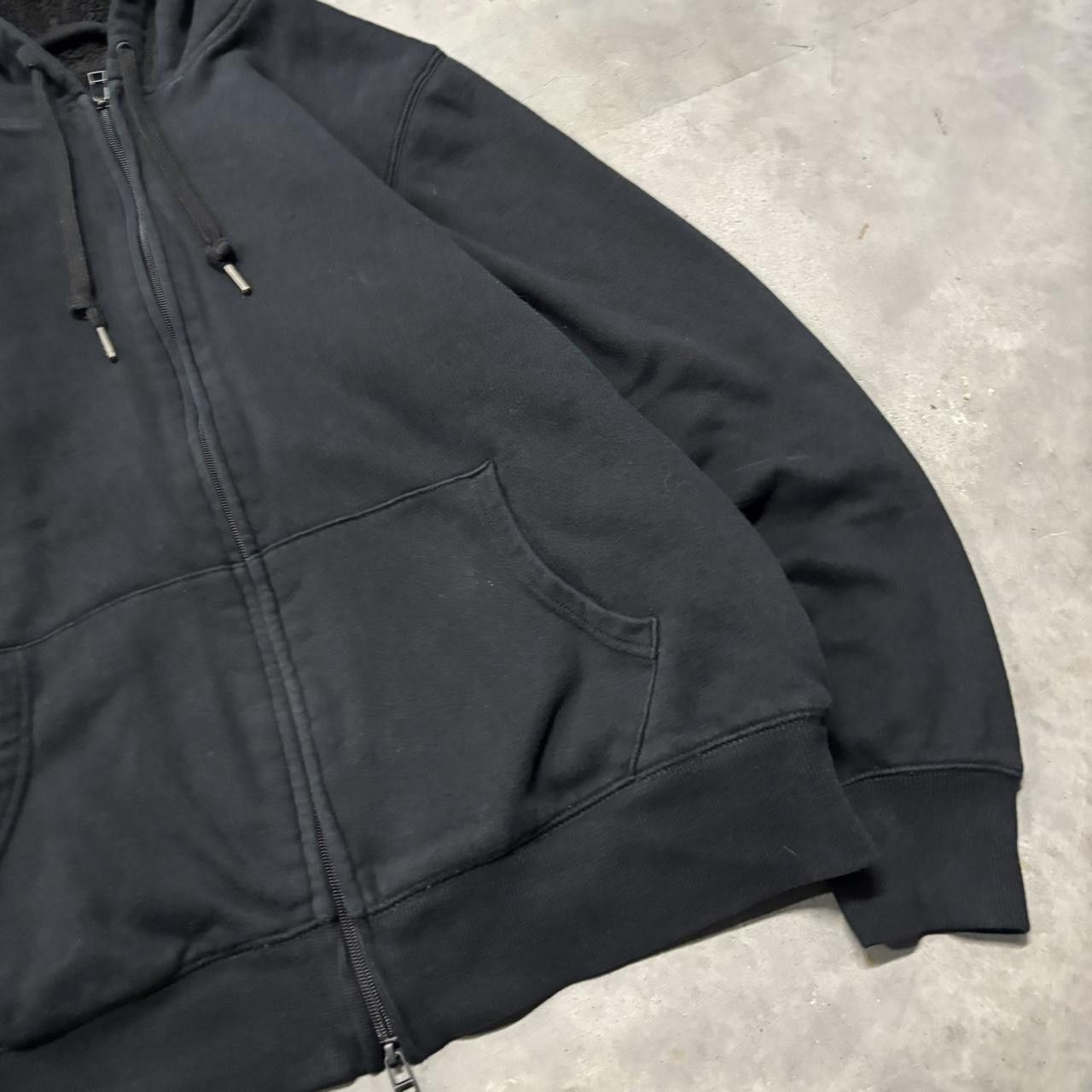 Japanese Brand × Vintage Crazy Vintage Y2K/2000s Black Blank Sherpa Lined Essential Zip Up Hoodie! Size US L / EU 52-54 / 3 - 4 Thumbnail
