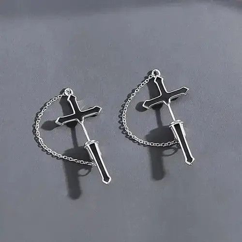 VIBE Men's cross earrings with chain Size ONE SIZE - 4 Thumbnail