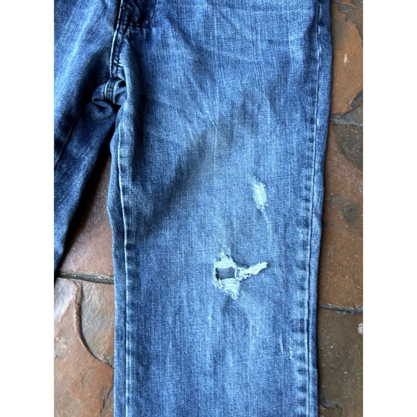 Marcs VINTAGE Marc Ecko Jeans 36x30 Regular 5-Pocket Denim Blue Cotton Embroidered Button Zip Distressed Stains Wide-Leg Men’s Clothing Size US 36 / EU 52 - 5 Thumbnail