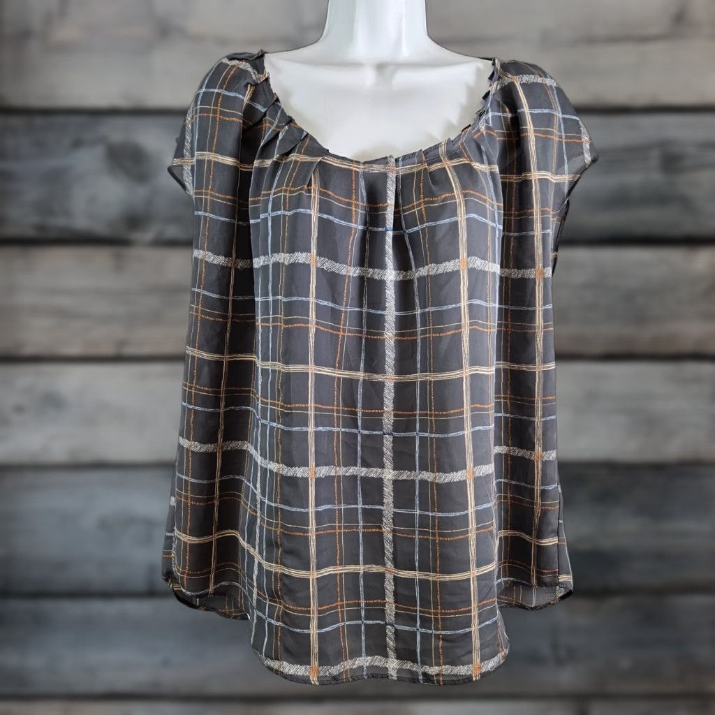 Vintage LC Lauren Conrad Womens Top Blouse XL Gray Orange Plaid Tie Back Shirt Ladies Large Size XL / US 12-14 / IT 48-50 - 1 Thumbnail