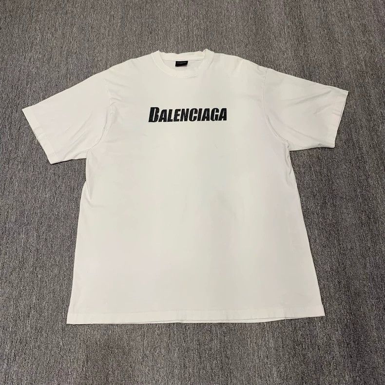 Balenciaga White destroyed logo short sleeve