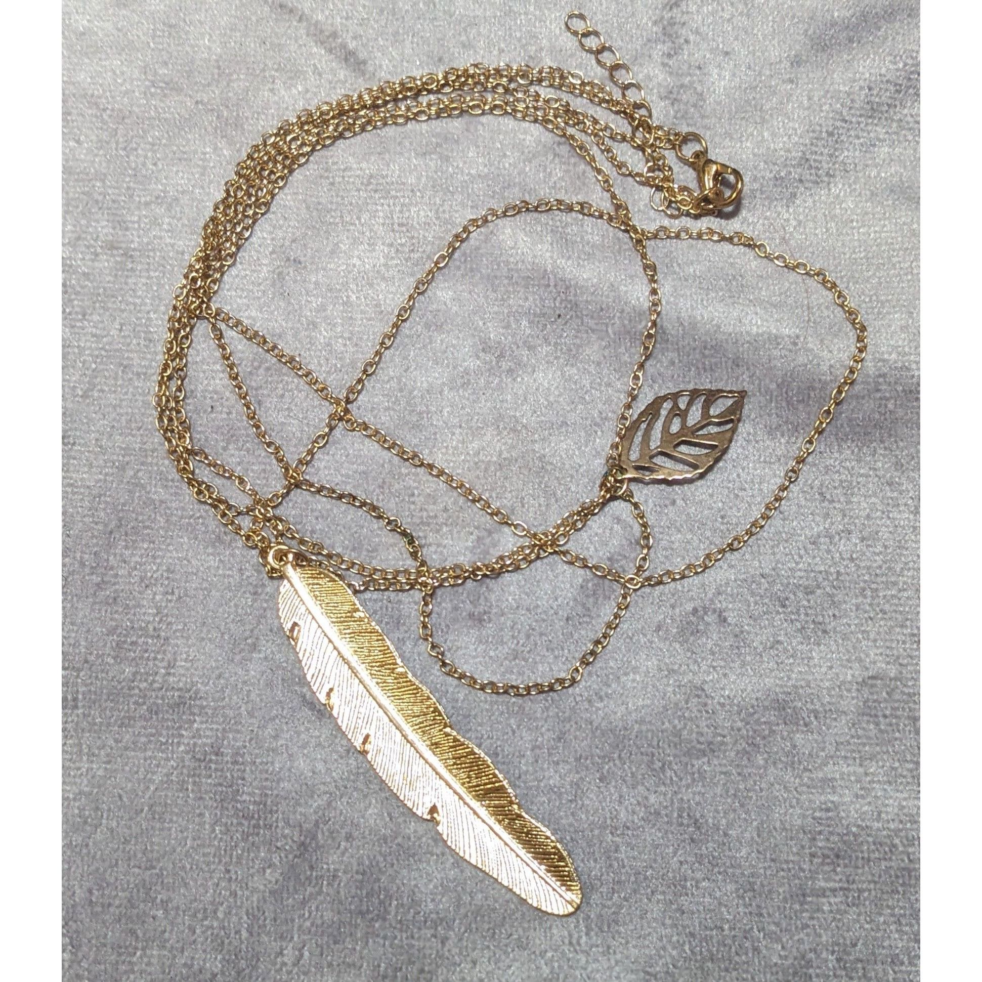 Other Bohemian Gold Tone Multilayer Feather And Leaf Pendant Neckl Size ONE SIZE - 5 Thumbnail