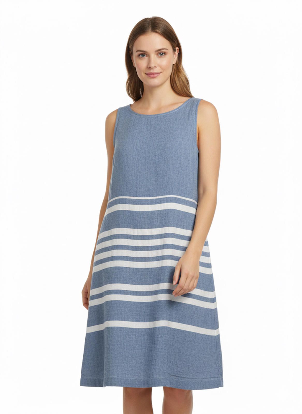 Other Blue Sleeveless Midi Dress with White Stripes Size L / US 10 / IT 46 - 1 Thumbnail