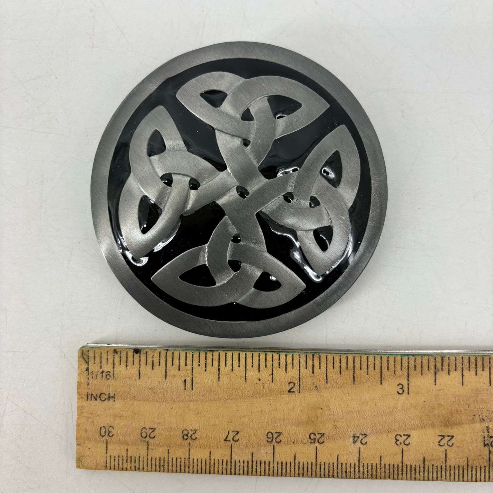 Vintage Belt Buckle Celtic Pewter Enamel Round Knot Great American Size ONE SIZE - 4 Thumbnail