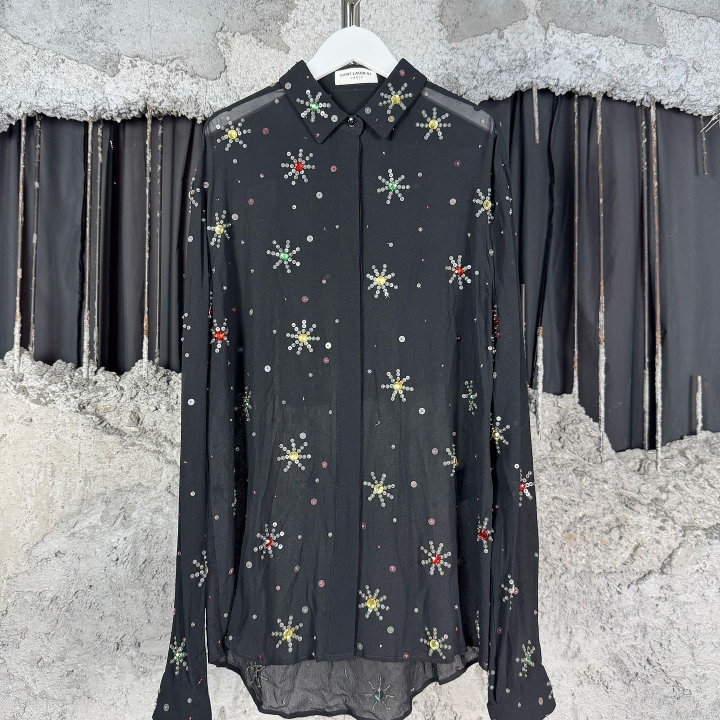 Saint Laurent Paris Saint Laurent Sequin Floral Button Up Shirt F40 Size M / US 6-8 / IT 42-44 - 1 Thumbnail