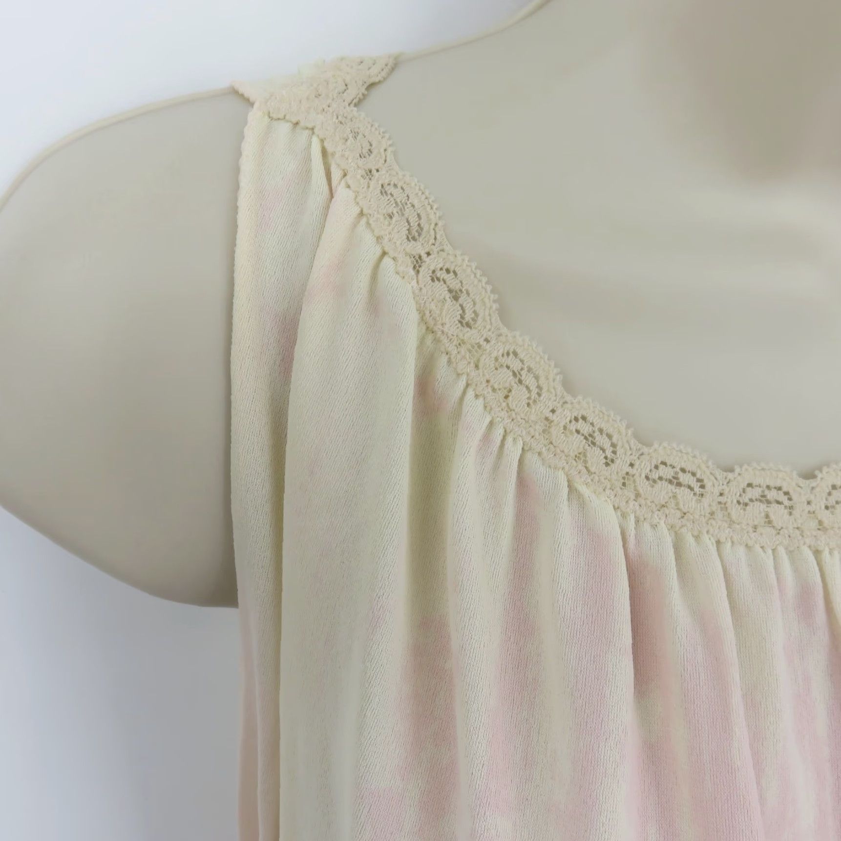 Vintage VTG Miss Elaine Nightgown Gown Pink Cream Lace Sleep Dress Sleeveless Pullover One Size Womens Vintage Pattern: Tie Dye Size ONE SIZE - 3 Thumbnail