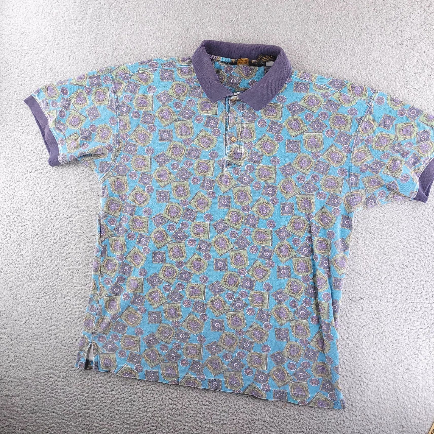 Eddie Bauer VINTAGE Eddie Bauer Polo Mens Large Short Sleeve 90s Retro Made in USA Blue Geometric Shirt Mens Size US L / EU 52-54 / 3 - 2 Thumbnail