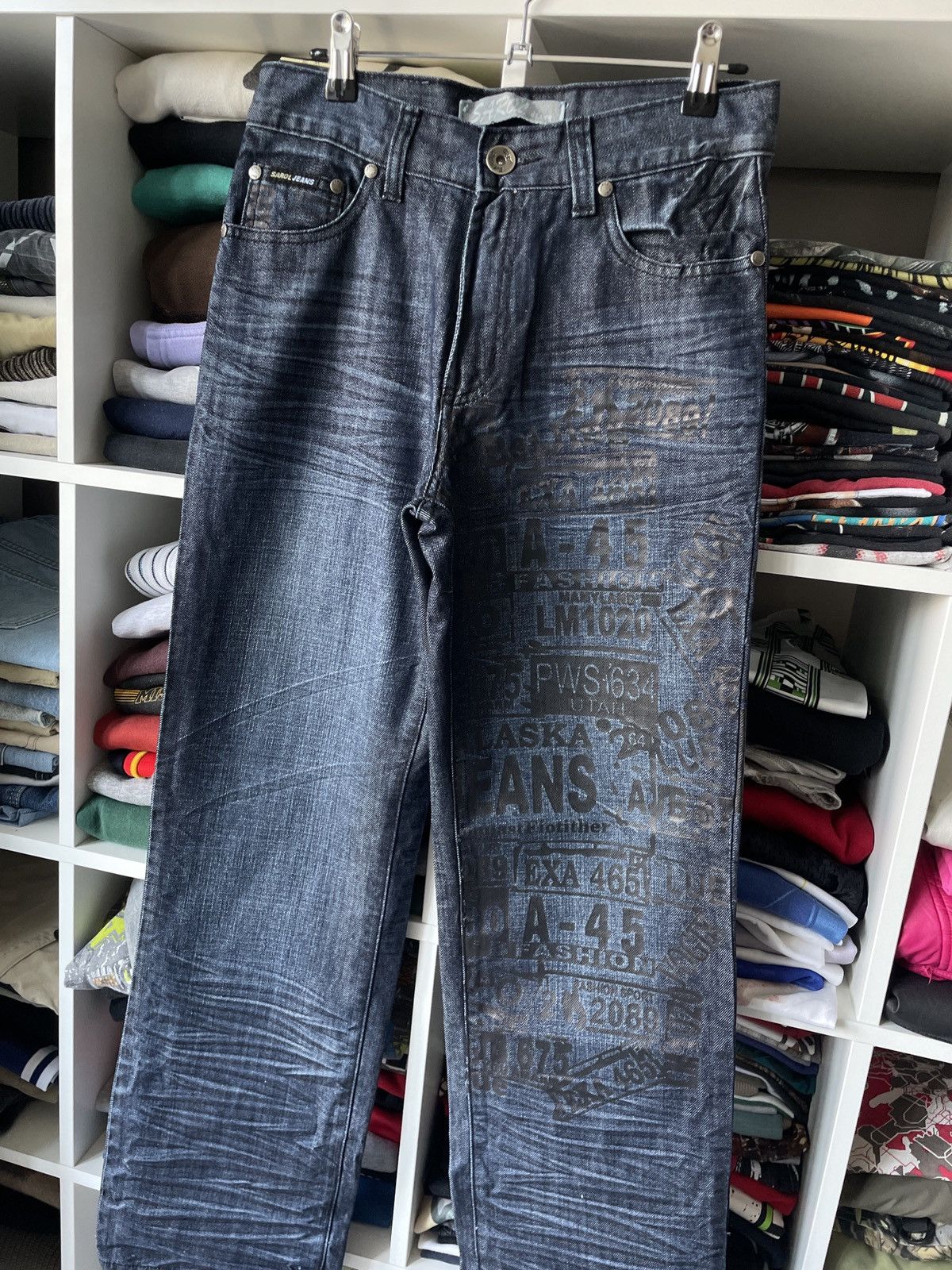 Japanese Brand × Vintage Vintage Baggy Wide Flared Jeans Big Logo Washed Faded Hype Size US 30 / EU 46 - 3 Thumbnail