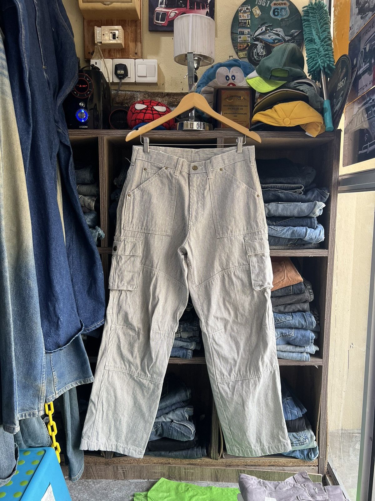 Japanese Brand 🔥Vintage Dogman Hickory Stripe Double Knees Cargo Pant Size US 32 / EU 48 - 1 Thumbnail