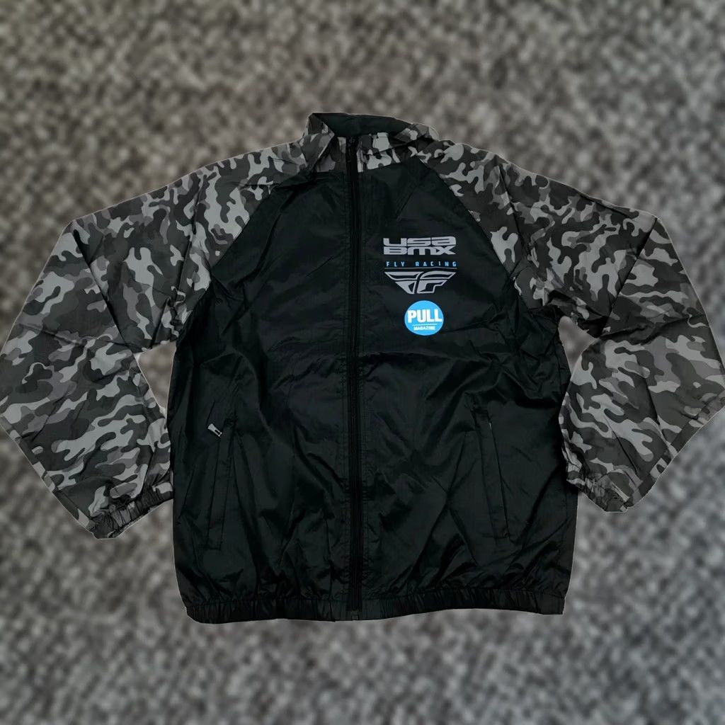 Fly Racing Jacket Windbreaker Full Zip Gray Black Camo Size Medium Mens, Men's