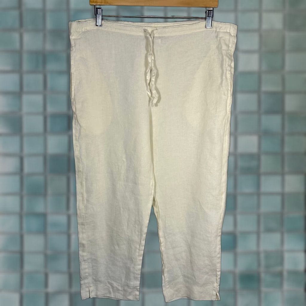 Jams World Jams World Linen Drawstring Crop Pants M Womens Straight Leg Pockets Cream Casual Travel 90s? Size 32" / US 10 / IT 46 - 1 Thumbnail