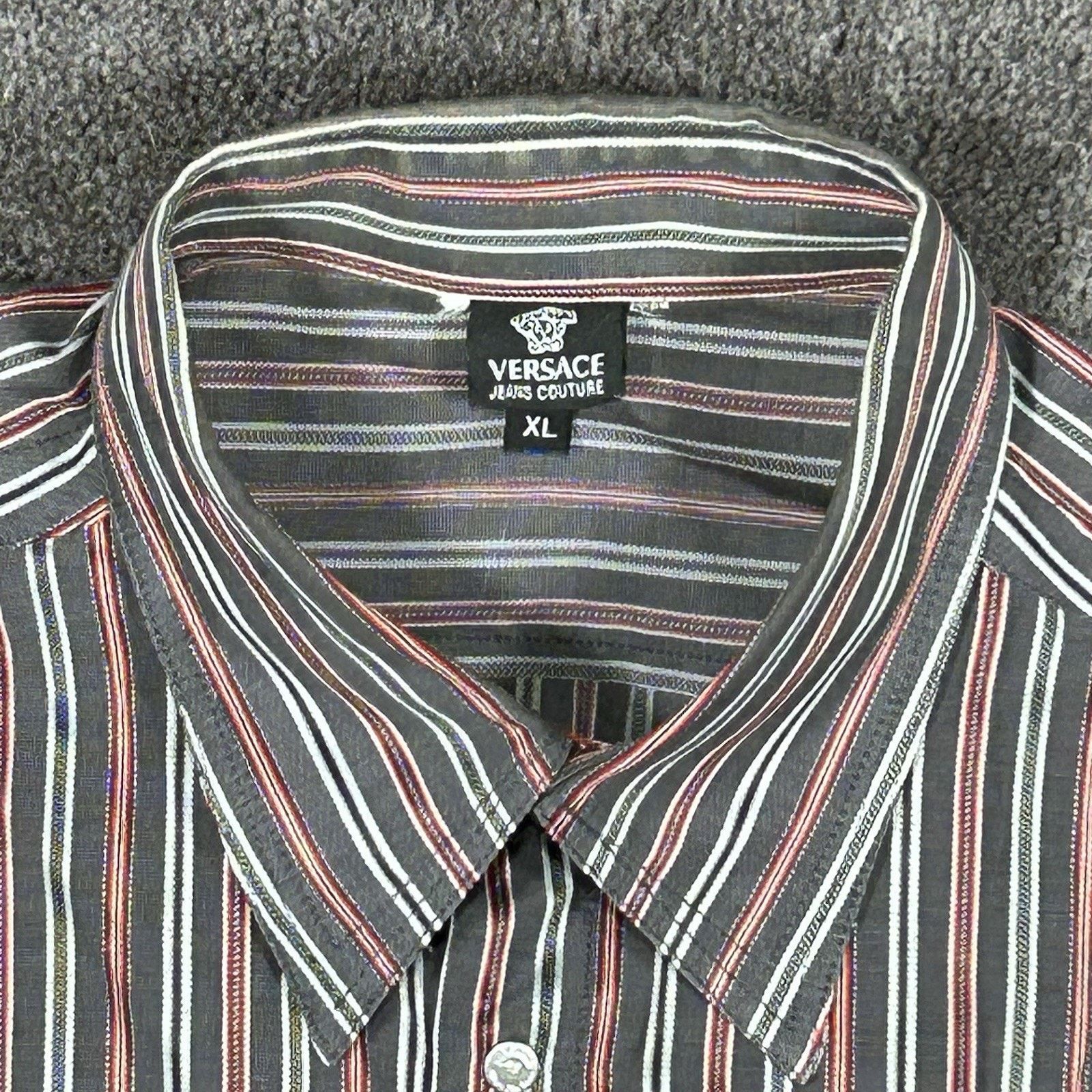 Versace Jeans Couture Vntg Versace Jeans Couture Multicolour Stripe Medusa Shirt Size US XL / EU 56 / 4 - 7 Thumbnail