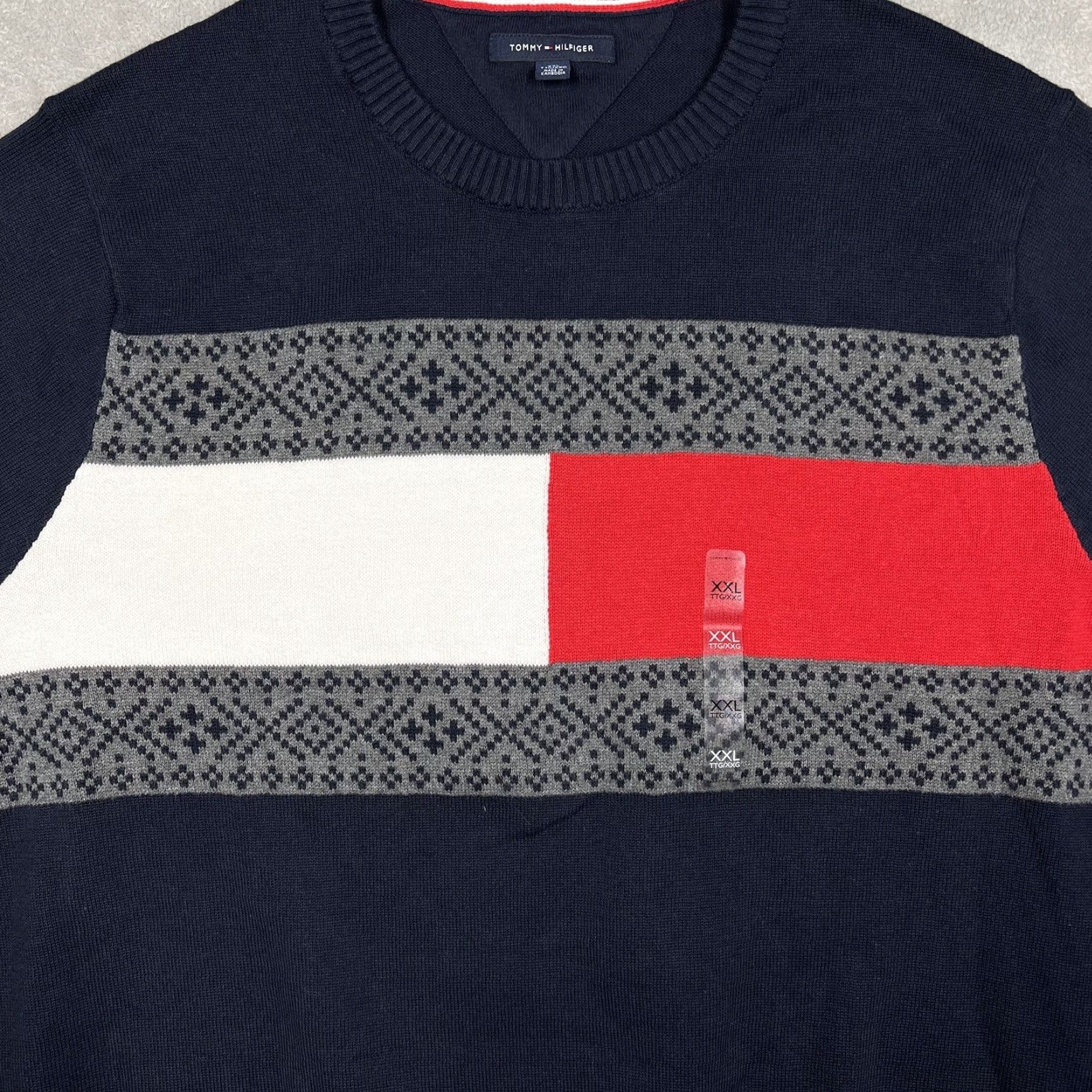 Tommy Hilfiger Tommy Hilfiger Navy Crewneck Sweatshirt Men's XXL Knit Logo Fair Isle Xmas Pullover Long Sleeve Blue Size US XXL / EU 58 / 5 - 2 Thumbnail