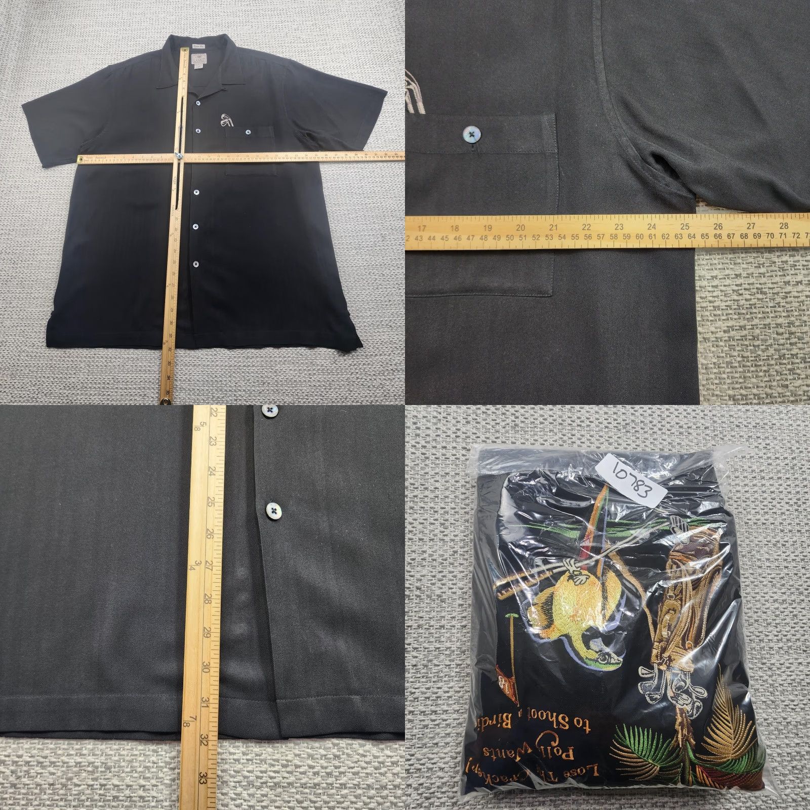 Vintage VINTAGE Luau Shirt Mens XL Black 100% Silk Aloha Camp Embroidered Back Parrot Golf Palm Shirt Size US XL / EU 56 / 4 - 9 Thumbnail