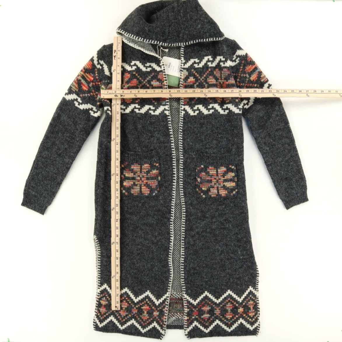 Vintage CGYY Aztec Hooded Open Front Cardigan Shirt Women XL Charcoal Long Sleeve Sweater Vintage No? Size XL / US 12-14 / IT 48-50 - 3 Thumbnail