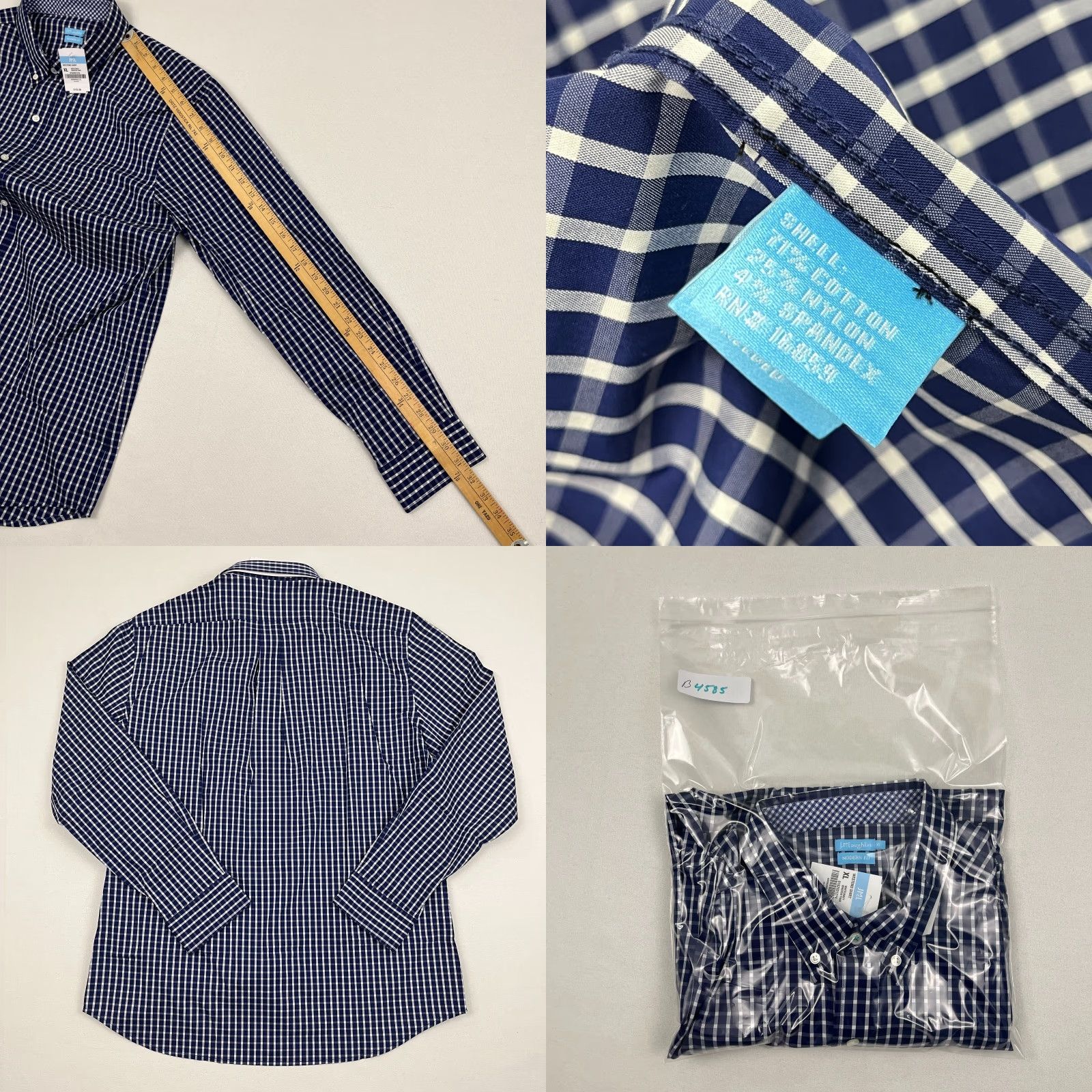 J.McLaughlin J. McLaughlin Westend Shirt Mens XL White Navy Window Pane Dress Button Down NEW Size 46R - 8 Thumbnail
