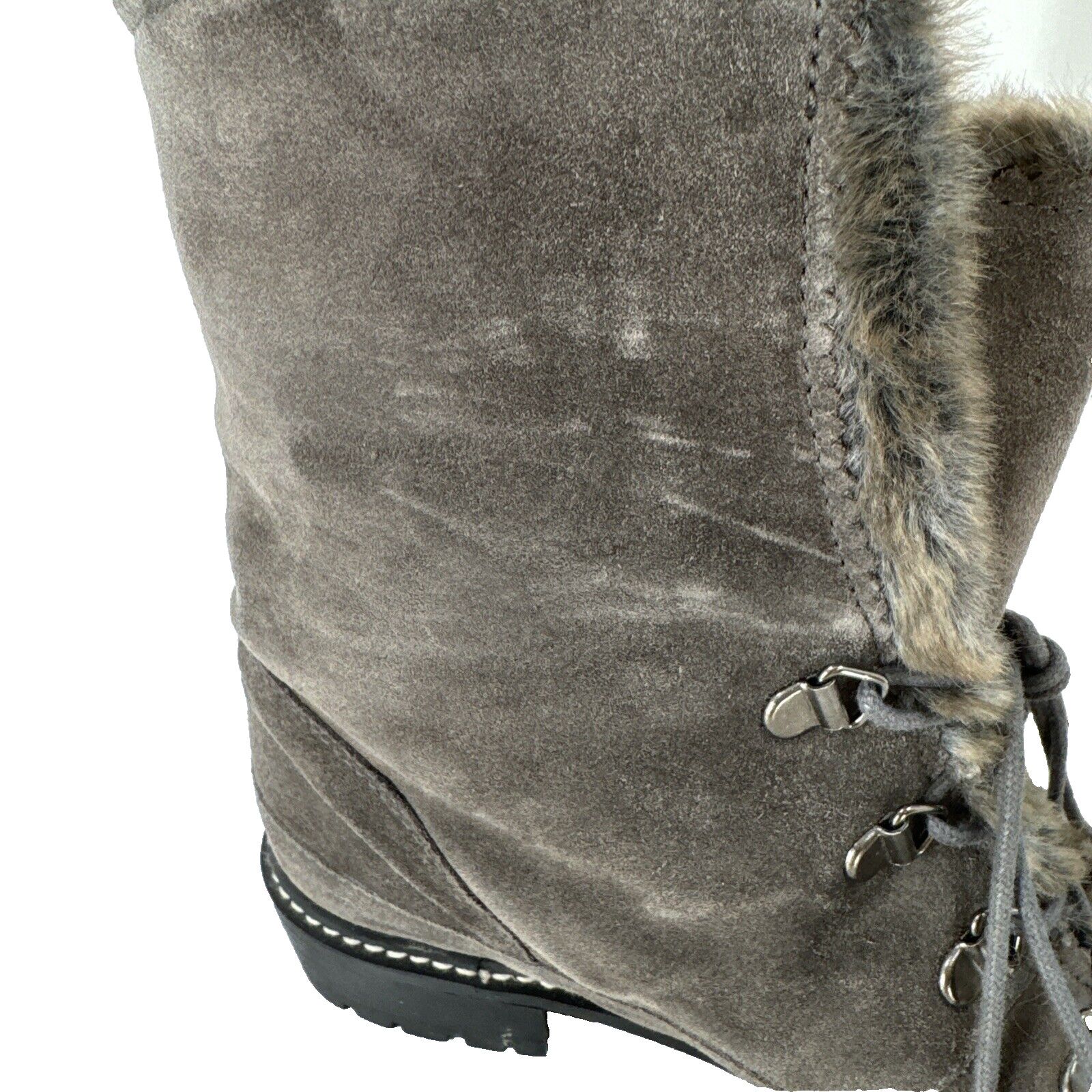 Stuart Weitzman Stuart Weitzman Designer Gray Suede Faux Fur Boots 7.5 Moto Size US 7.5 / IT 37.5 - 11 Thumbnail