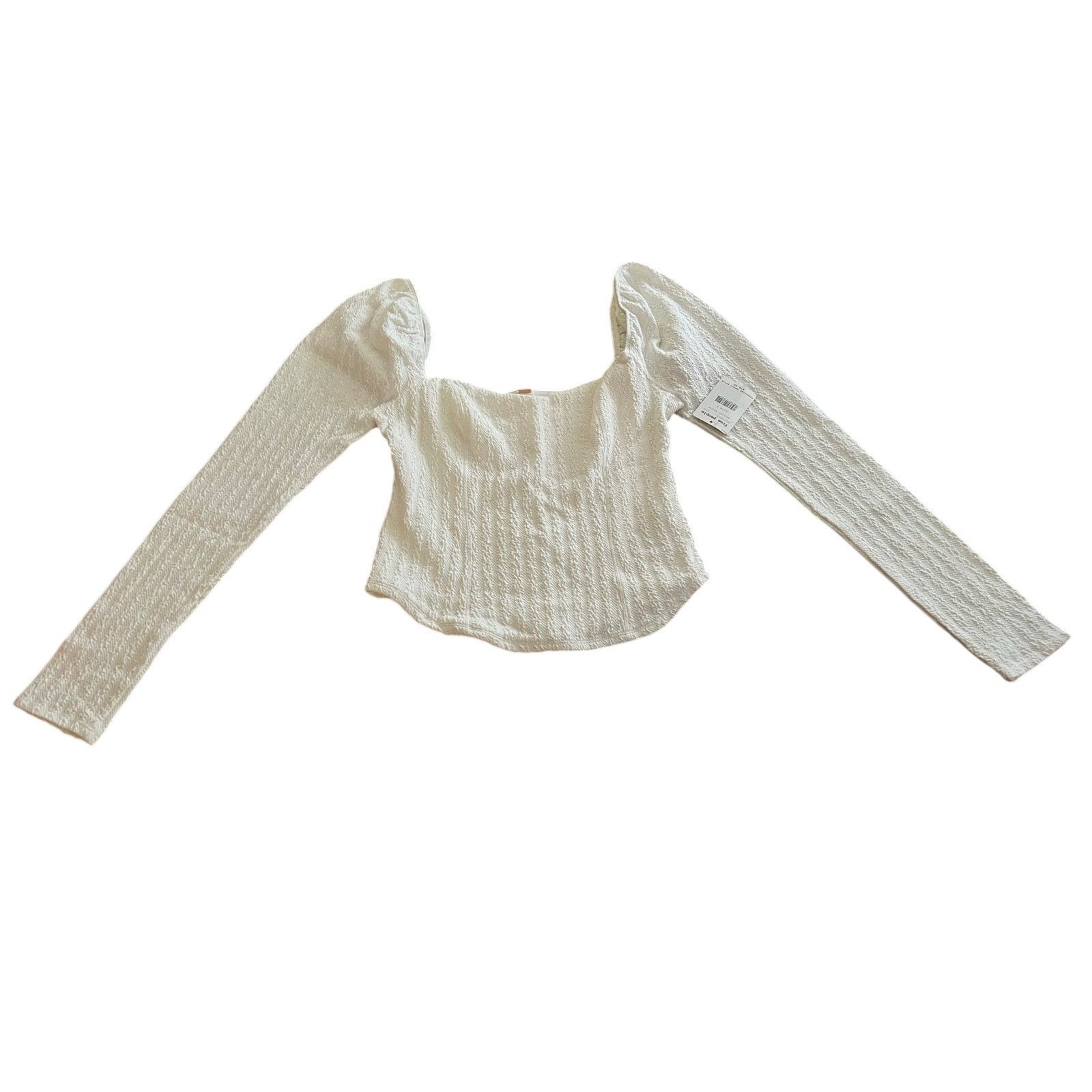 Free People NWT FREE PEOPLE Brittany White Ribbed Puff Sleeve Top Large Size L / US 10 / IT 46 - 15 Thumbnail