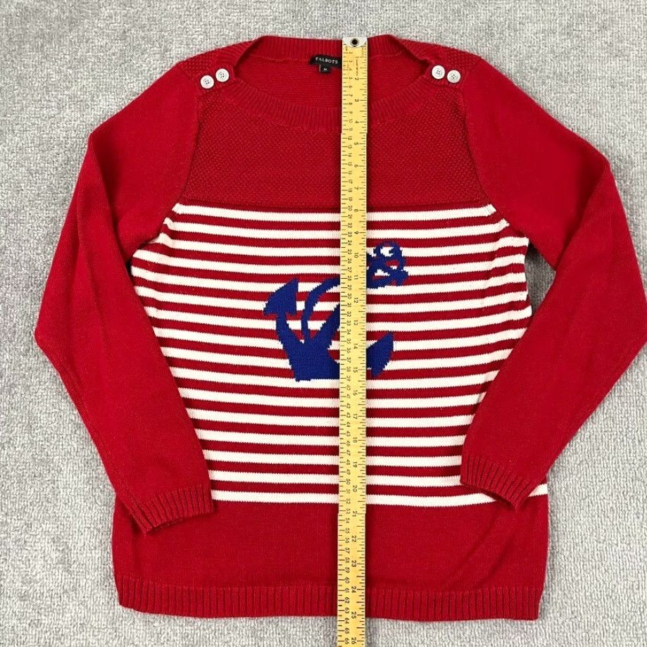 Talbots Talbots Sweater Womens Medium Red White Striped Anchor Nautical Coastal Knit Pullover Crew Neck Size M / US 6-8 / IT 42-44 - 4 Thumbnail