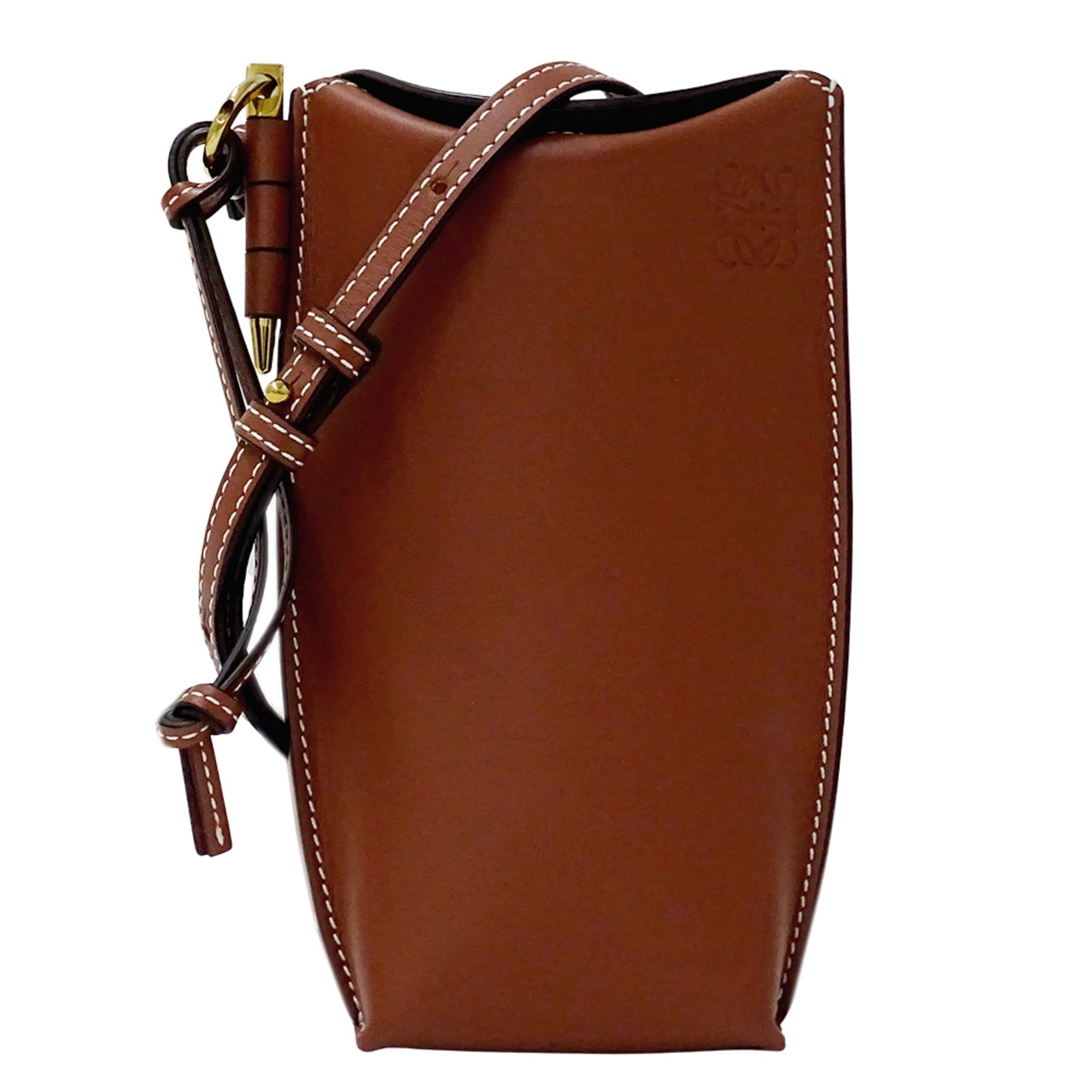 LOEWE Women's Handbag Gate Pocket Brown Leather Shoulder Pouch Mini Bag