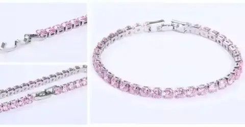 Japanese Brand 4mm Tennis Chain Sterling Silver Pink Bracelet Size ONE SIZE - 2 Thumbnail