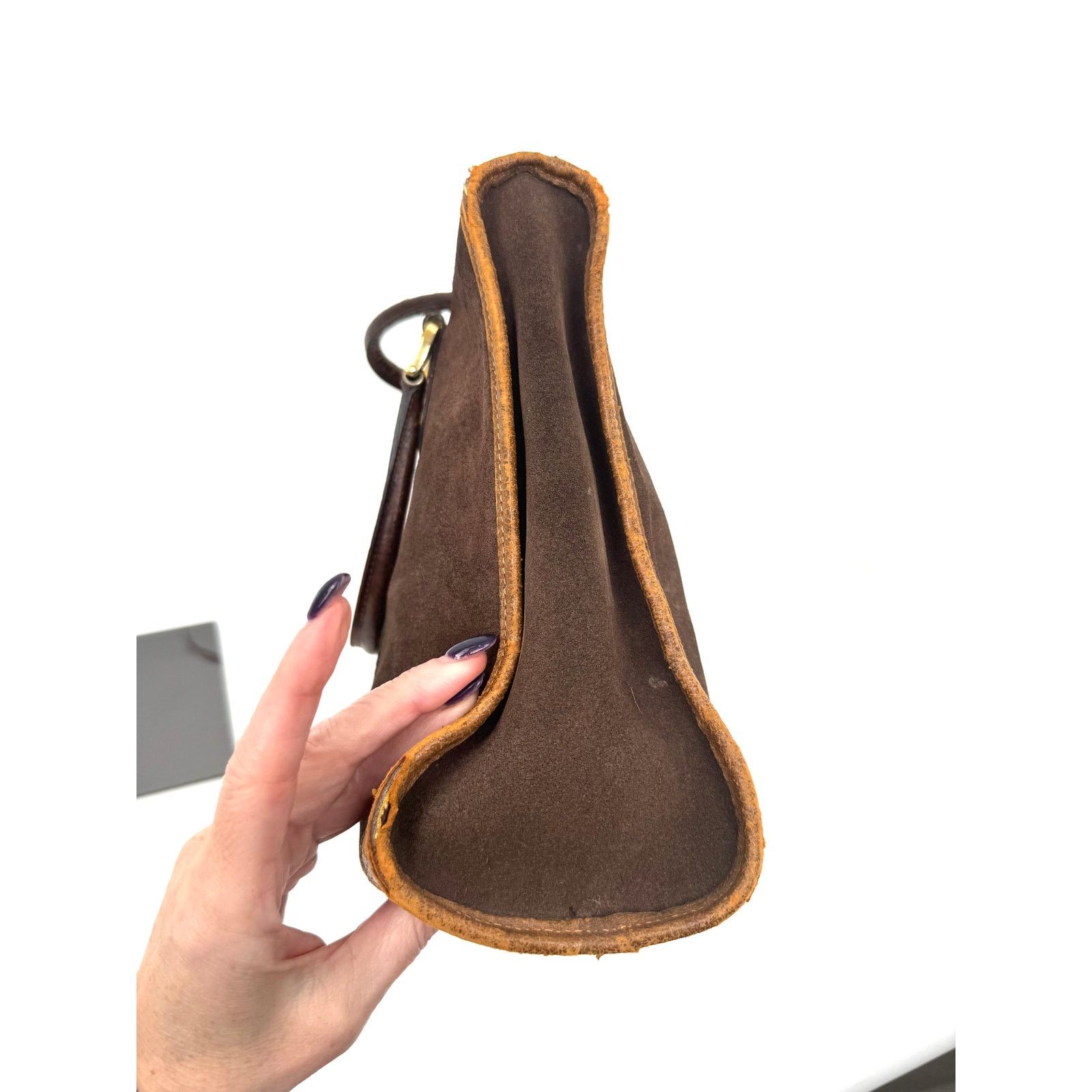 Gucci Gucci Vintage Brown Suede Web Top Handle Bag With D Rings Size ONE SIZE - 9 Thumbnail