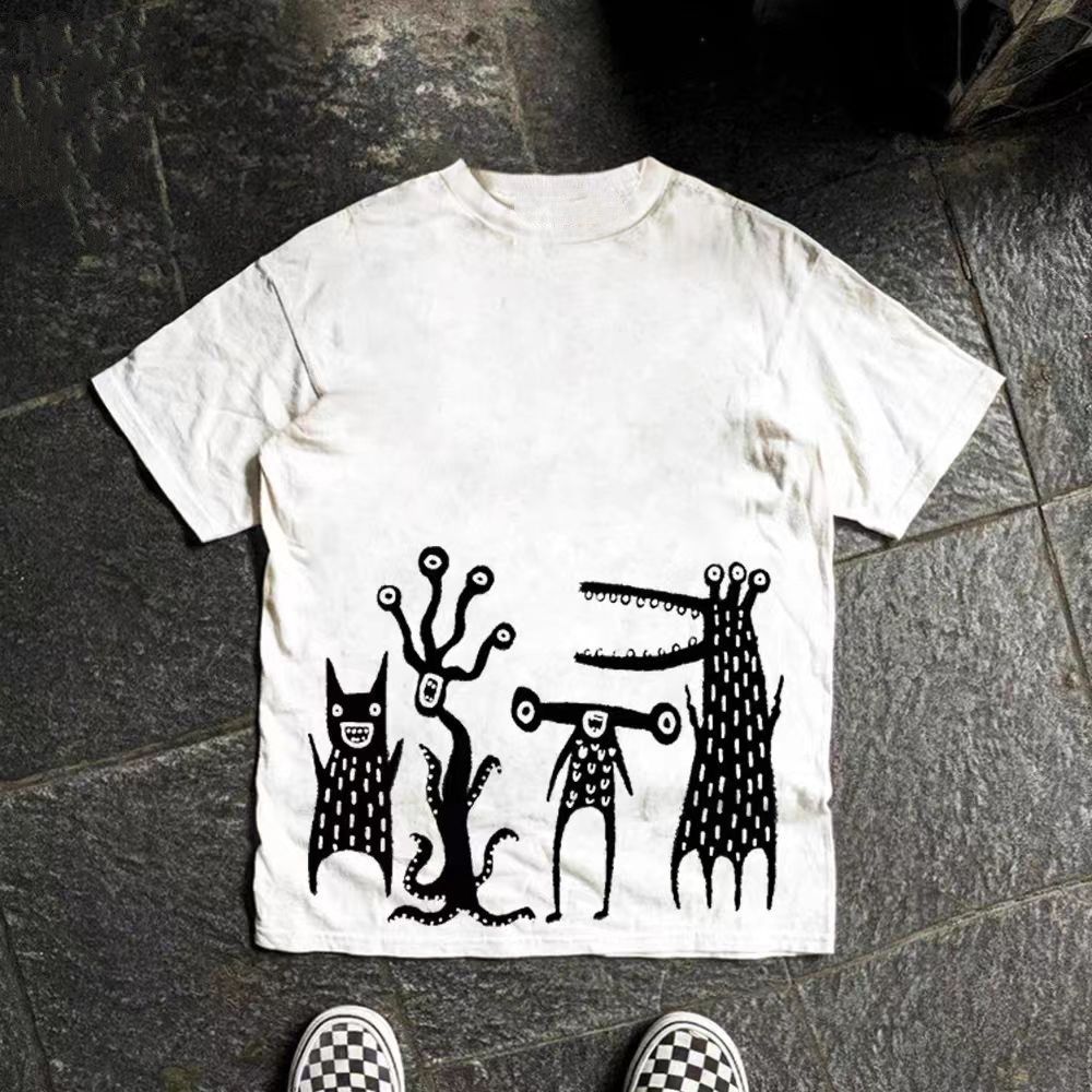 Vintage White washed retro cartoon monster print t-shirt Size US M / EU 48-50 / 2 - 1 Thumbnail